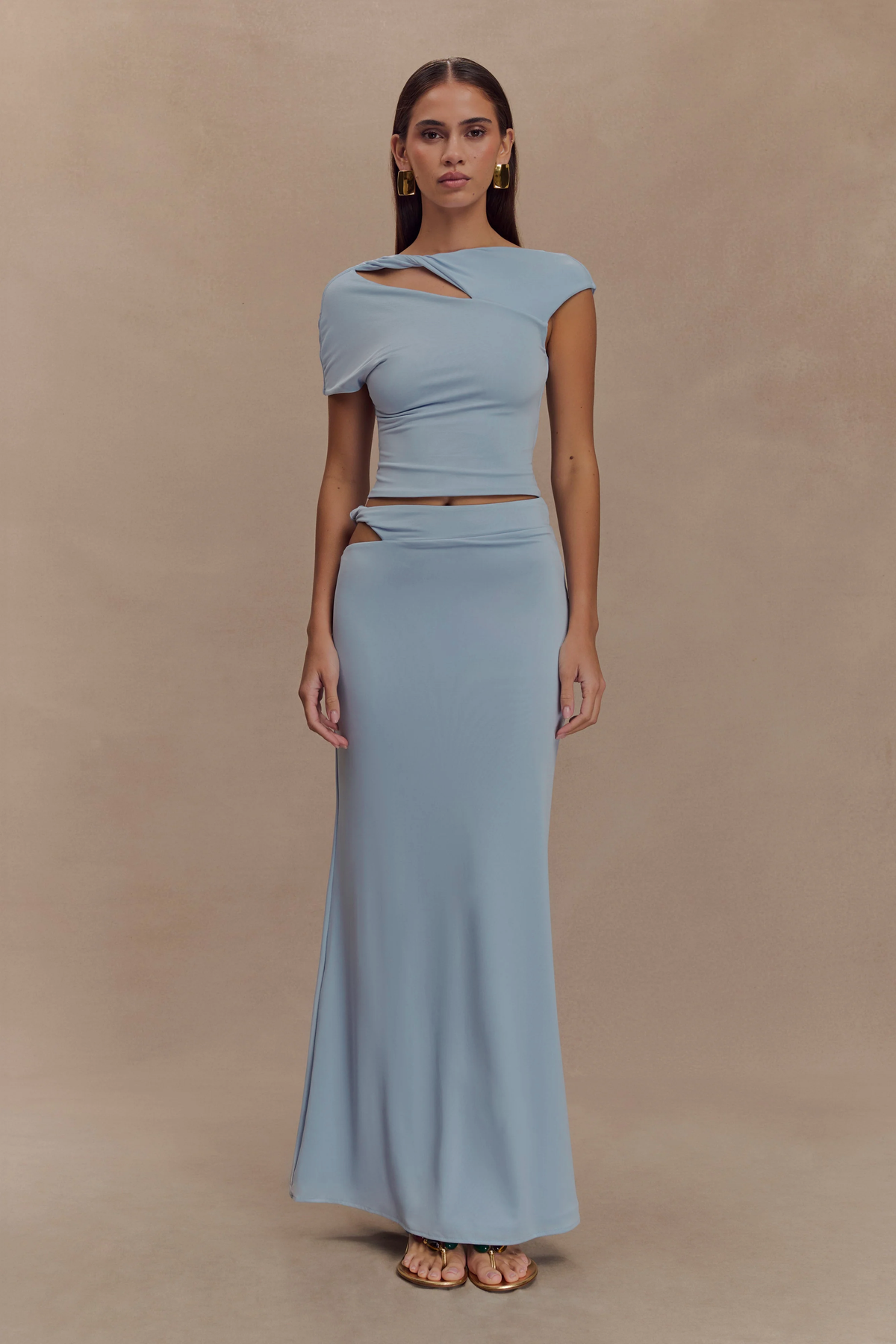 Slinky Twist Midi Skirt - Pale Blue