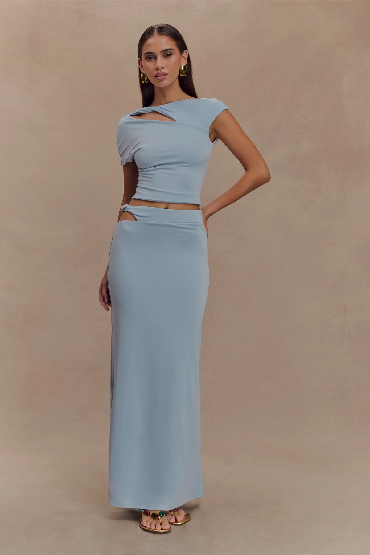 Slinky Twist Midi Skirt - Pale Blue
