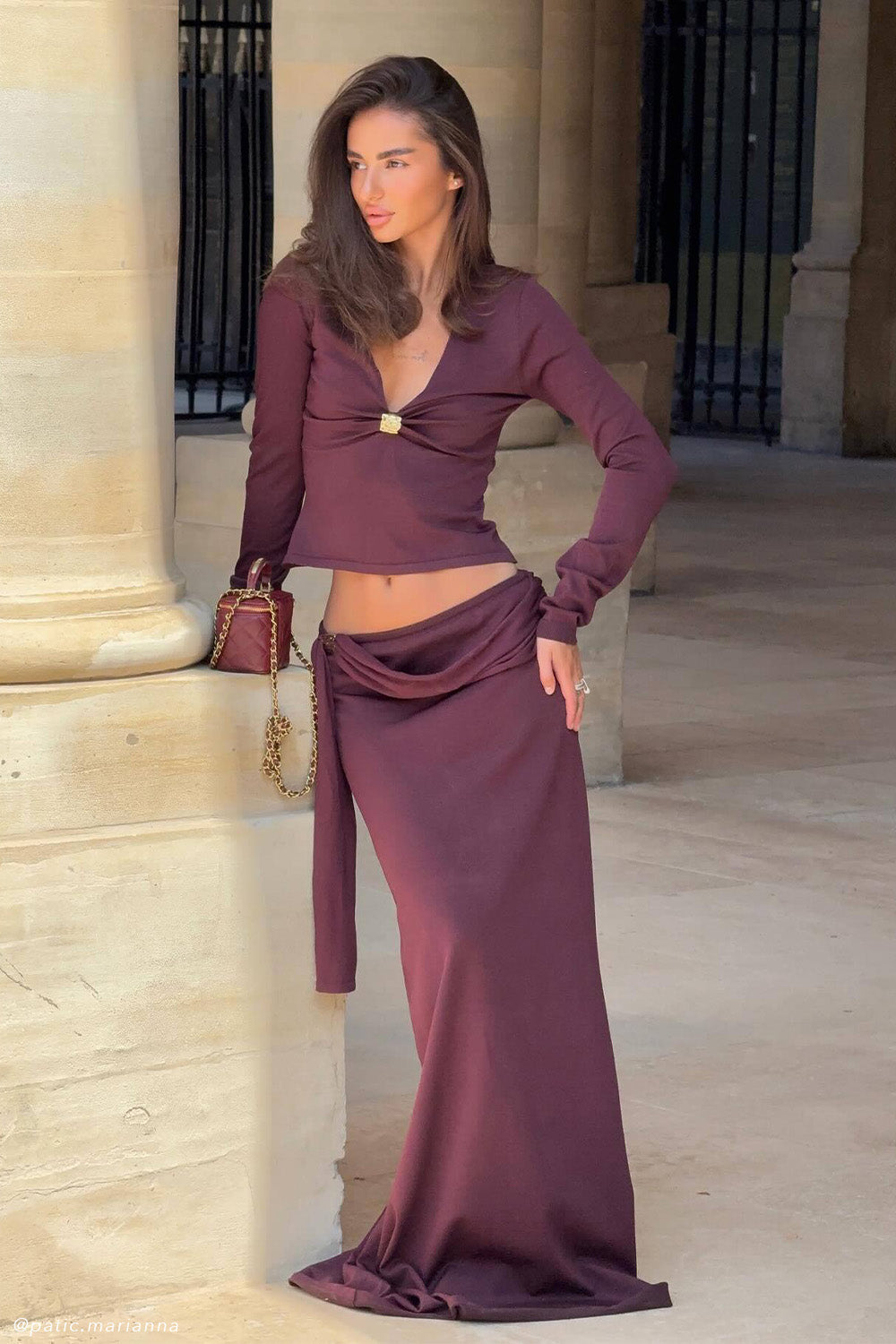 Low Rise Knit Maxi Skirt - Dark Chocolate