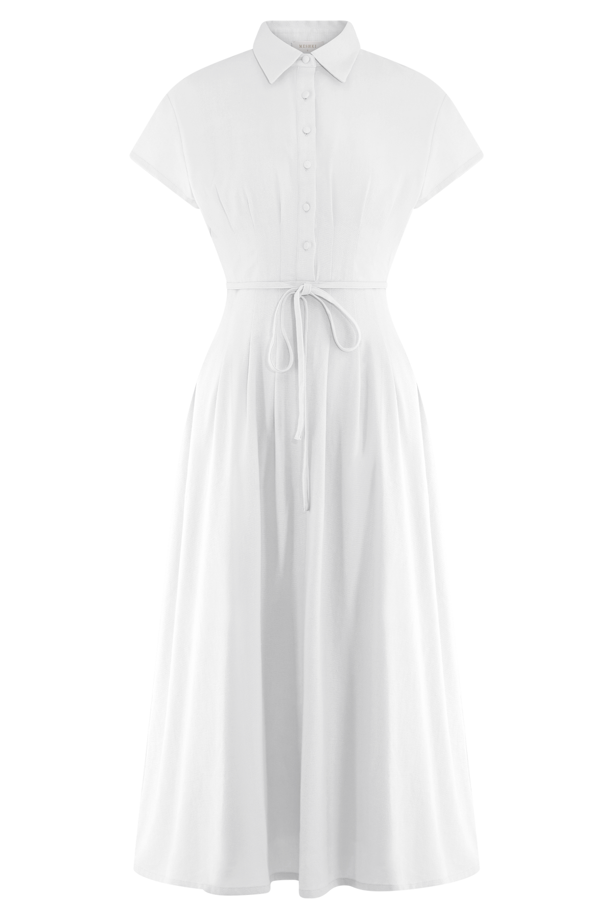 Buttoned Linen Midi Dress - White