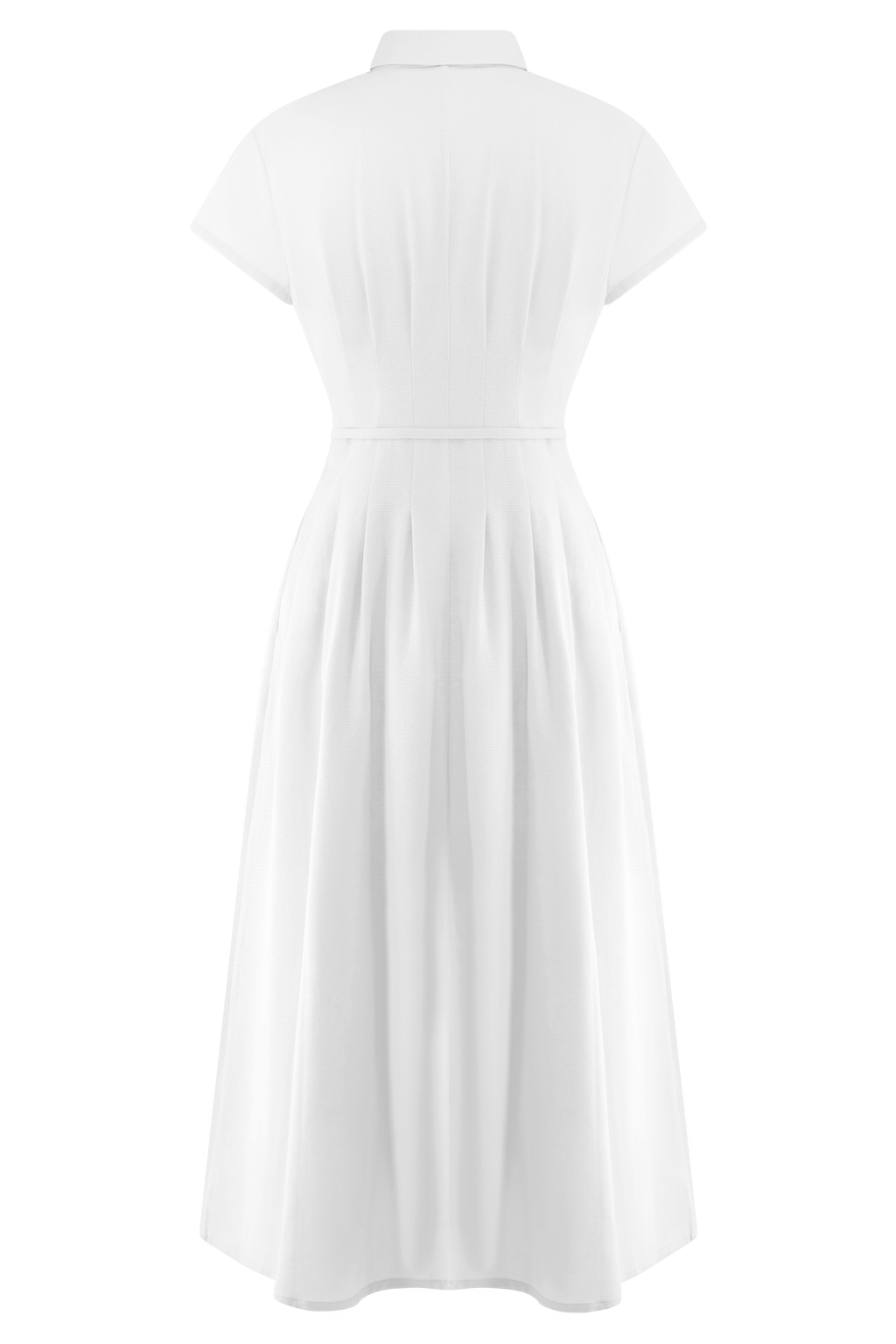 Buttoned Linen Midi Dress - White