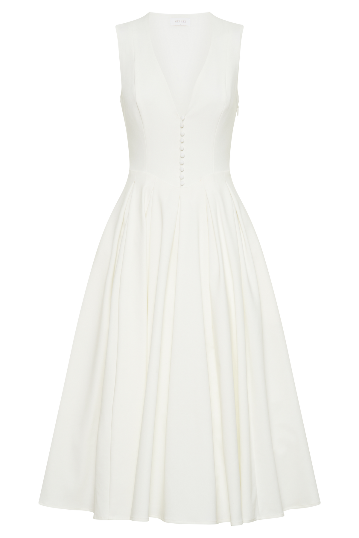 Cotton Sleeveless Midi Dress - White