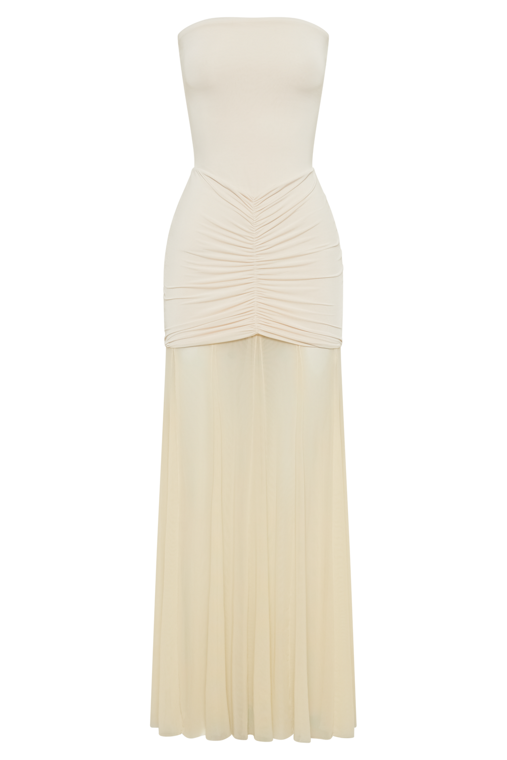 Slinky And Mesh Off Shoulder Maxi Dress - Ivory