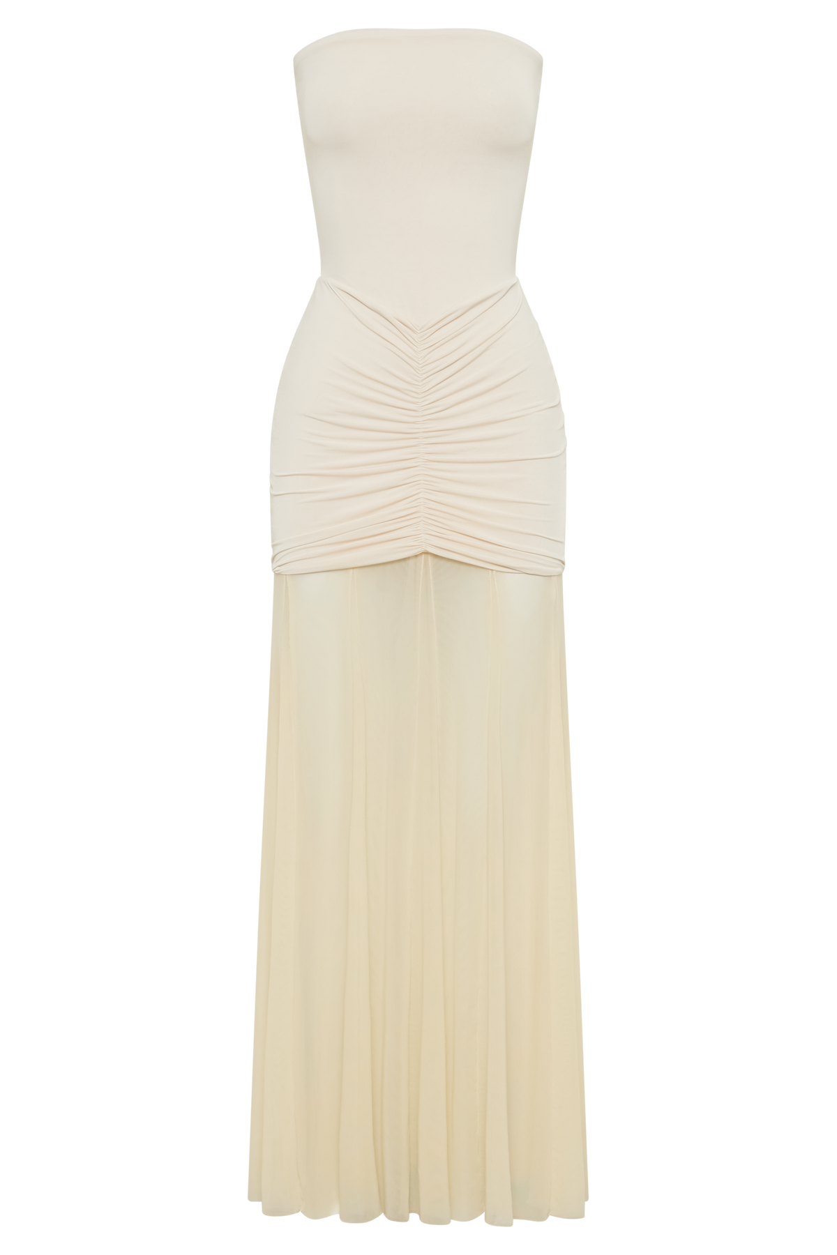 Slinky And Mesh Off Shoulder Maxi Dress - Ivory