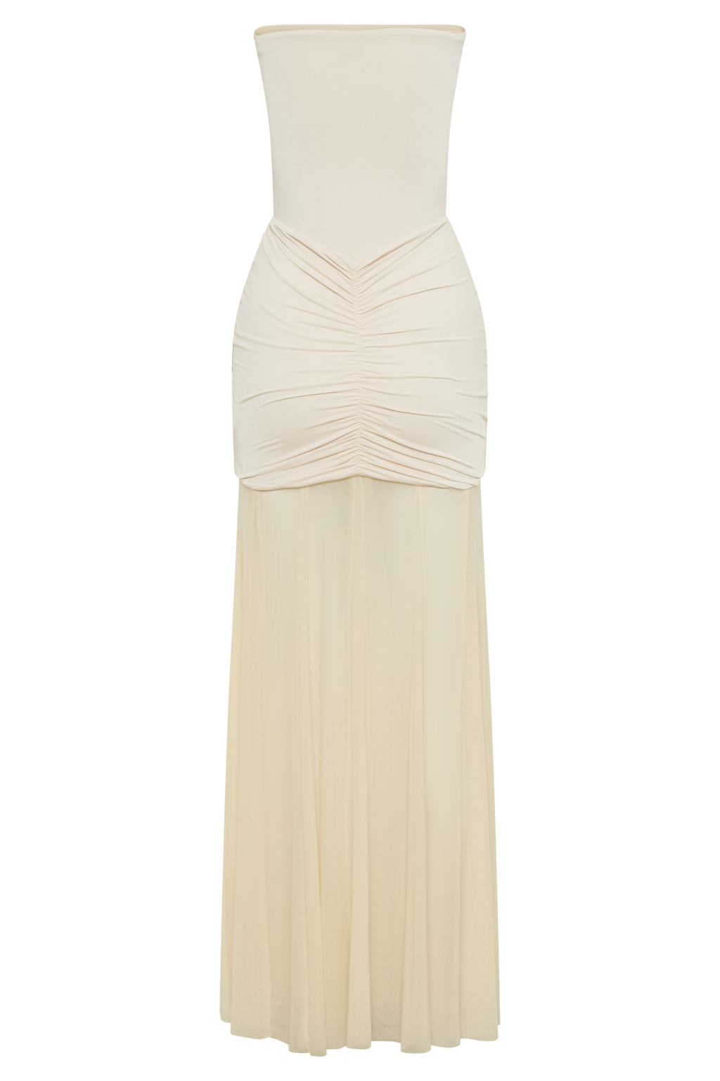 Slinky And Mesh Off Shoulder Maxi Dress - Ivory