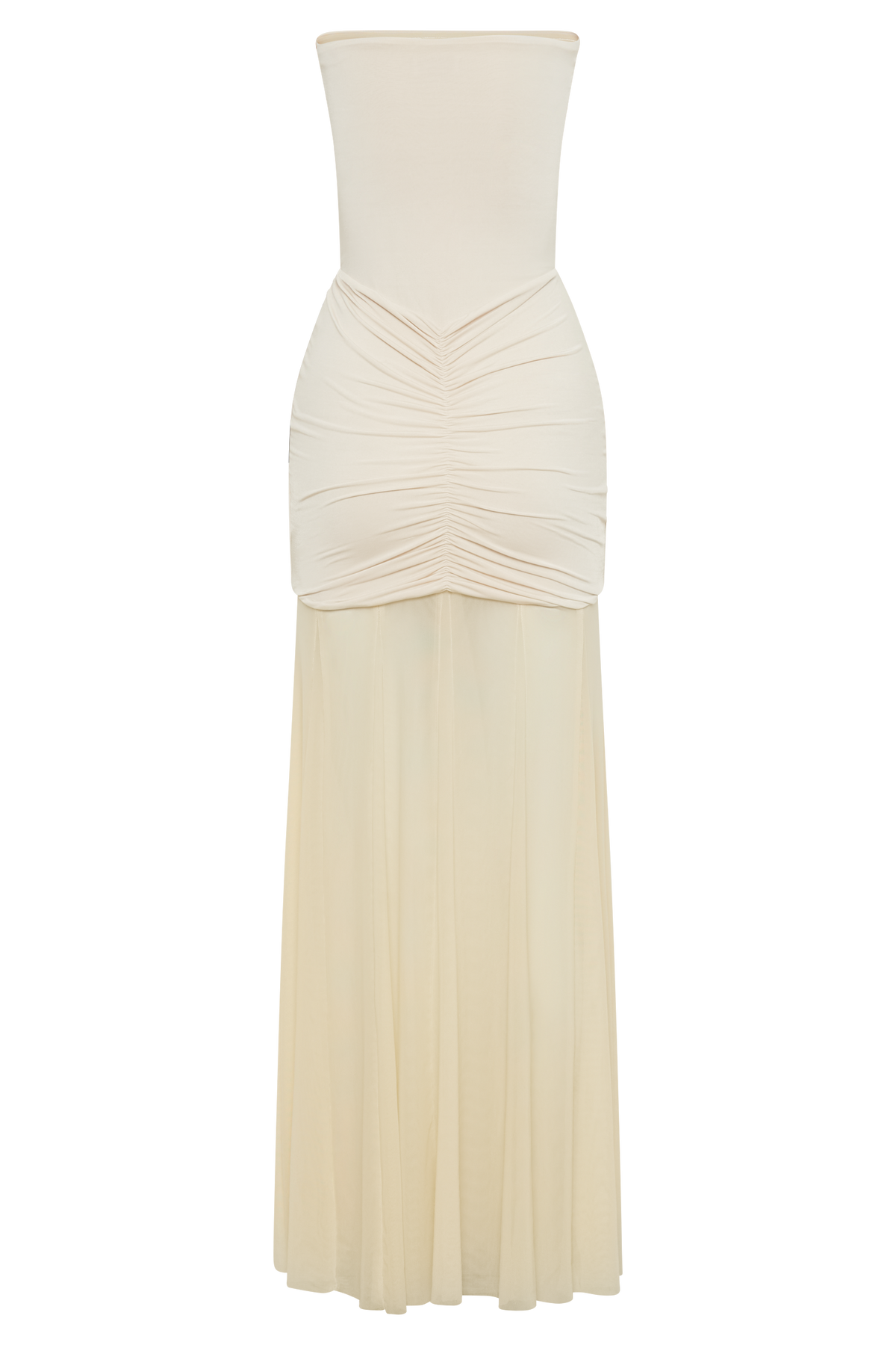 Slinky And Mesh Off Shoulder Maxi Dress - Ivory
