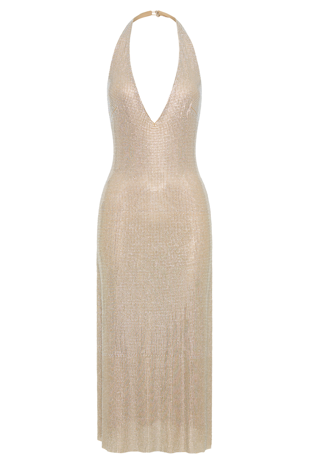 Diamante Halter Midi Dress - Nude