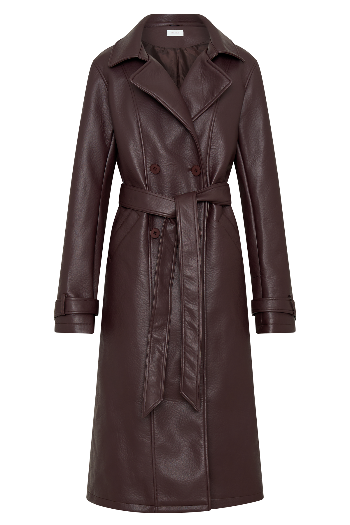 Faux Leather Trench Coat - Cacao Brown