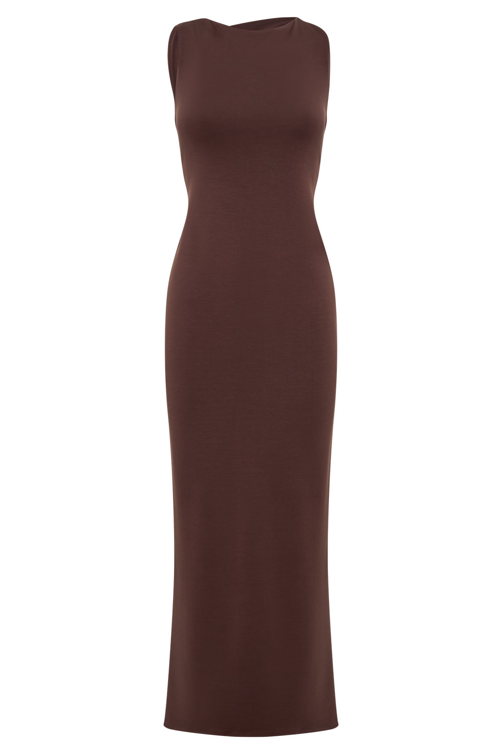 Asymmetrical Scuba Jersey Midi Dress - Cacao Brown