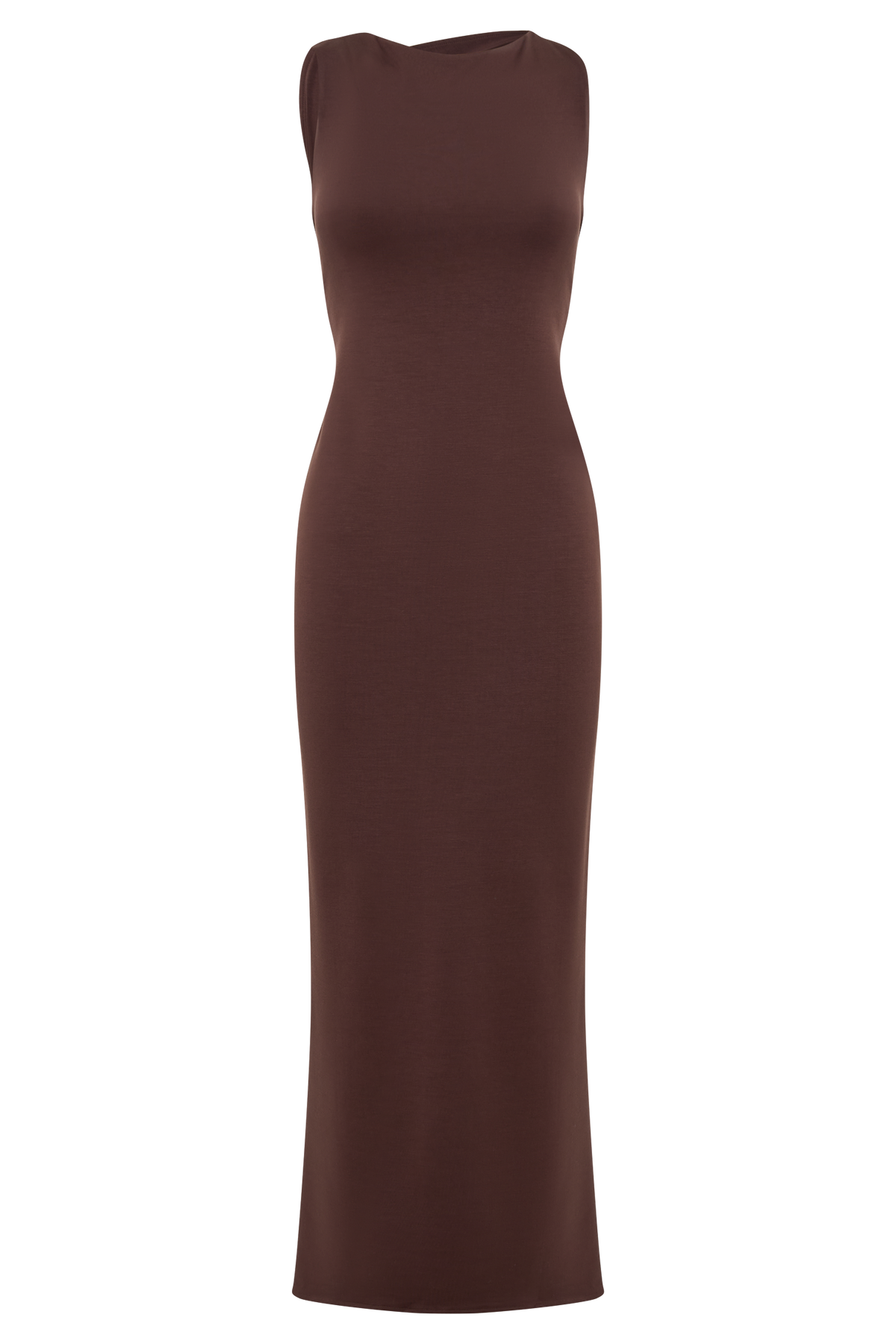 Asymmetrical Scuba Jersey Midi Dress - Cacao Brown