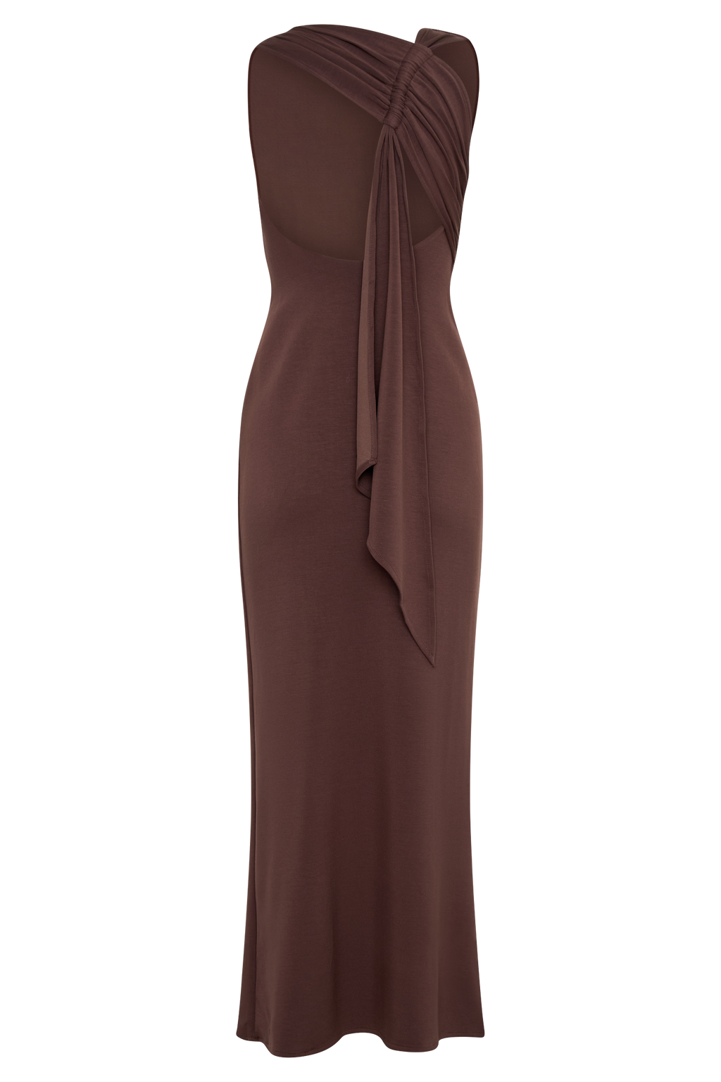 Asymmetrical Scuba Jersey Midi Dress - Cacao Brown