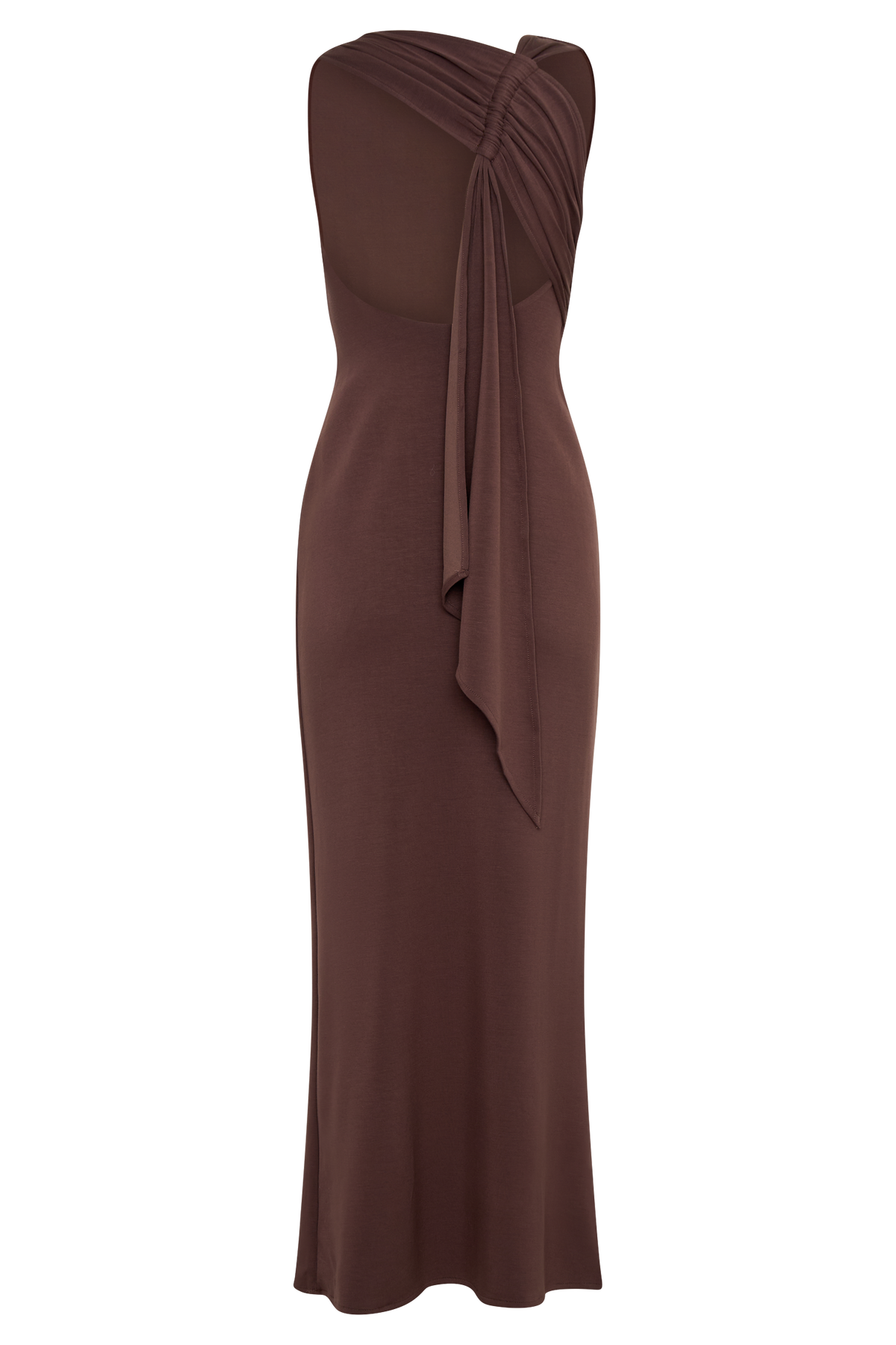 Asymmetrical Scuba Jersey Midi Dress - Cacao Brown