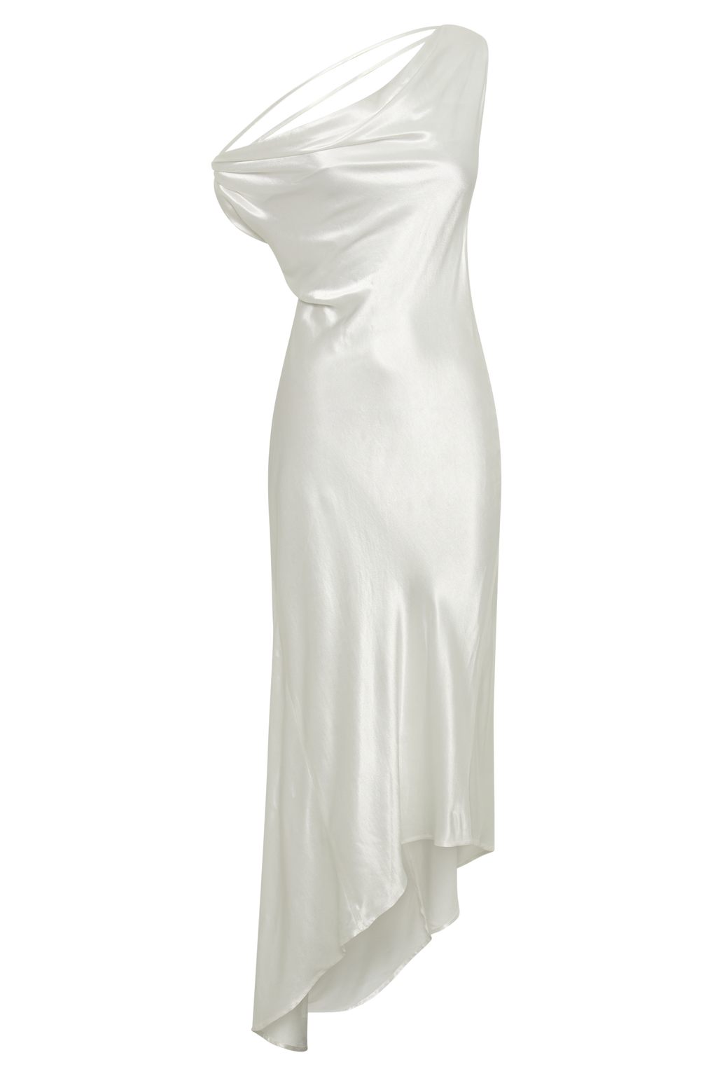 Slip Maxi Dress With Asymmetrical Hem - White