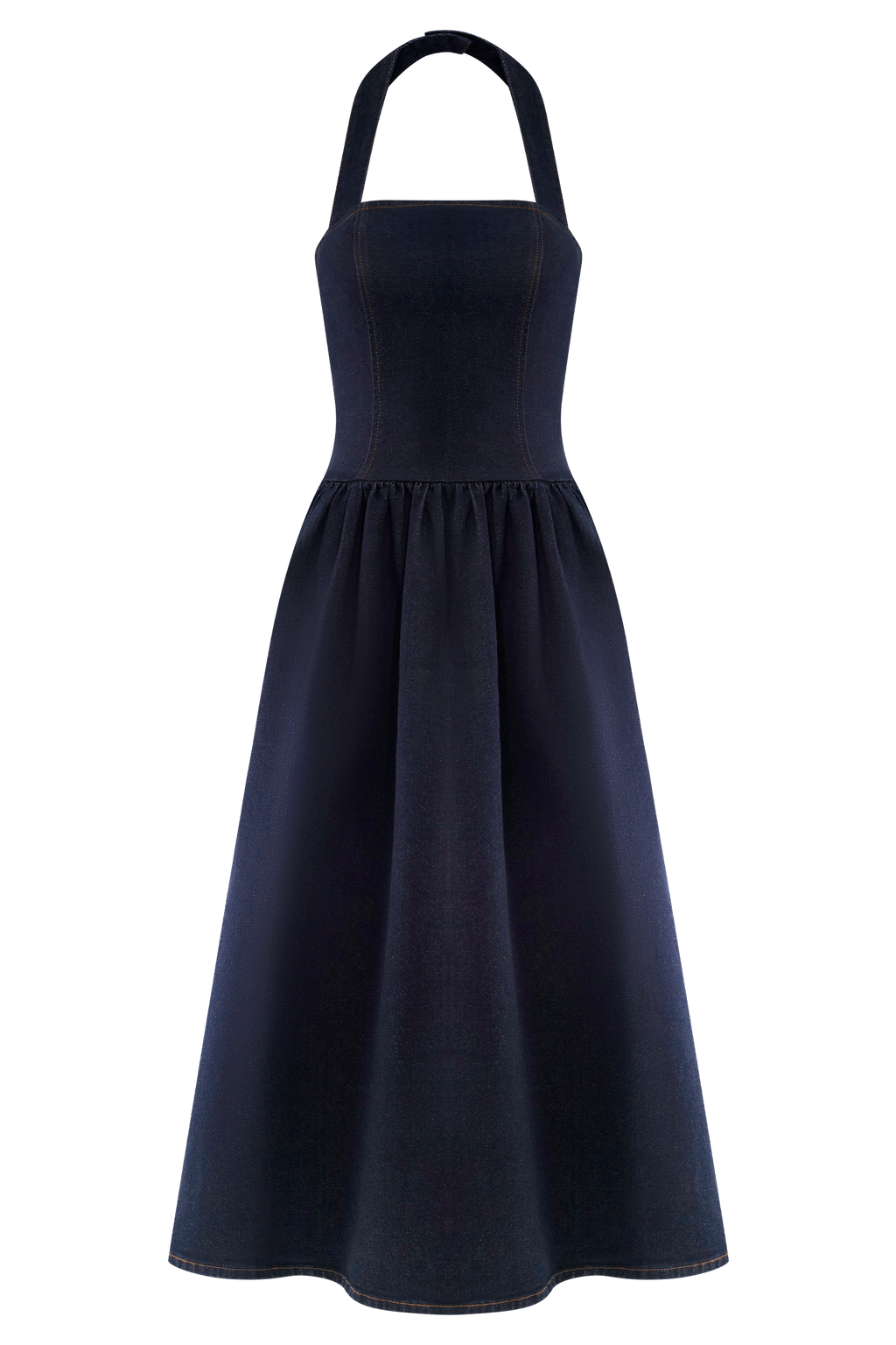 Denim Halter Midi Dress - Indigo Blue