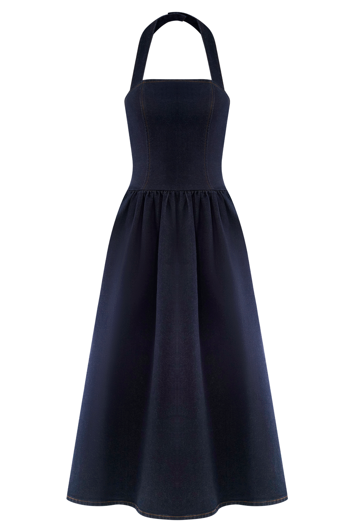 Denim Halter Midi Dress - Indigo Blue
