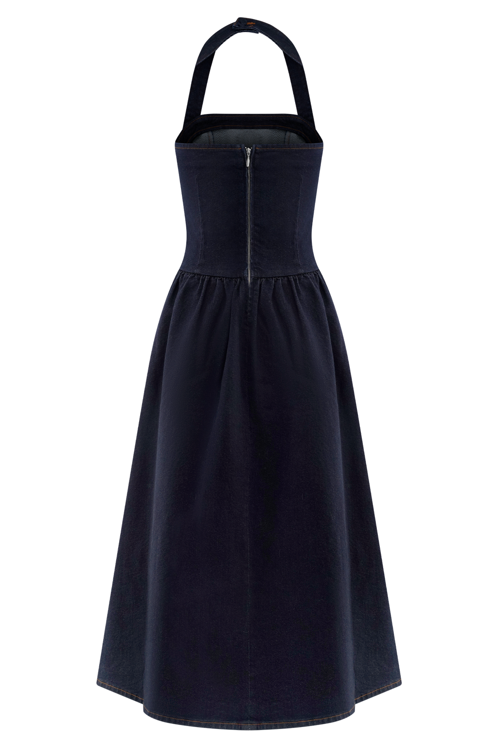 Denim Halter Midi Dress - Indigo Blue