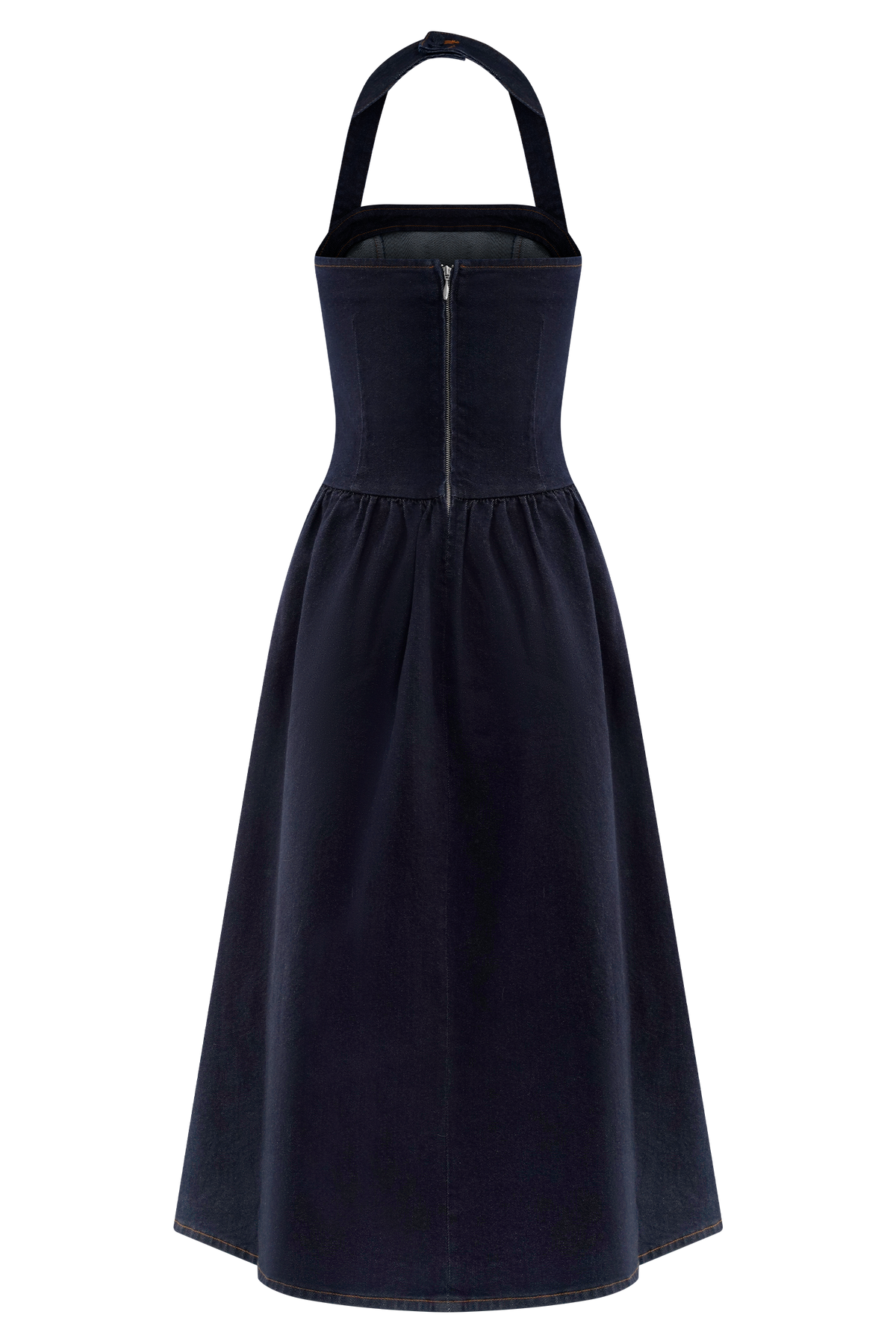 Denim Halter Midi Dress - Indigo Blue