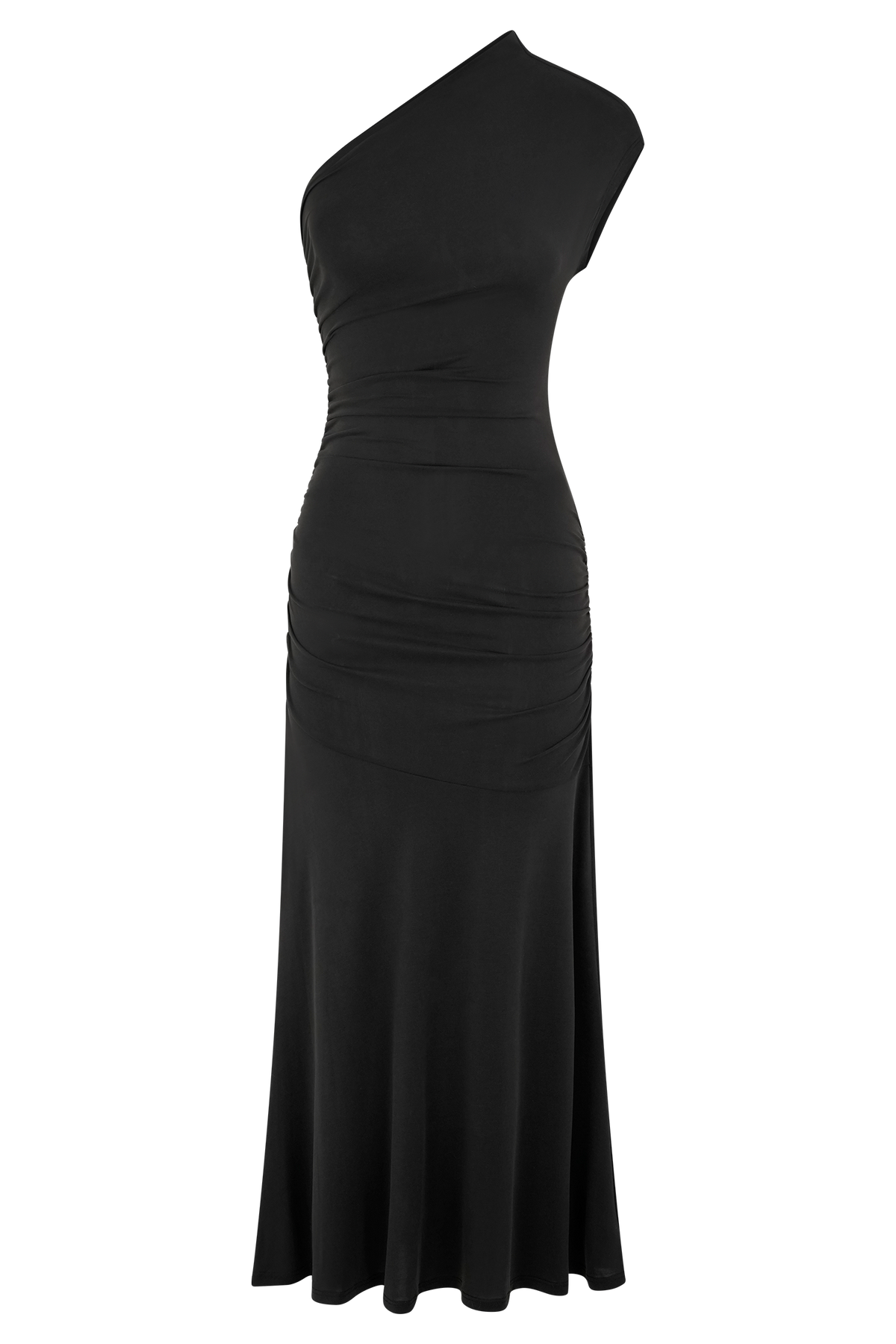 Peached Jersey One Shoulder Midi Dress - Black