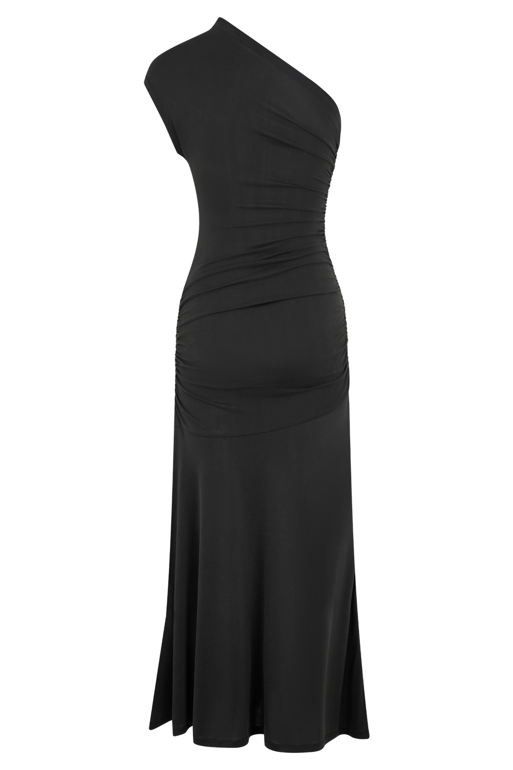 Peached Jersey One Shoulder Midi Dress - Black
