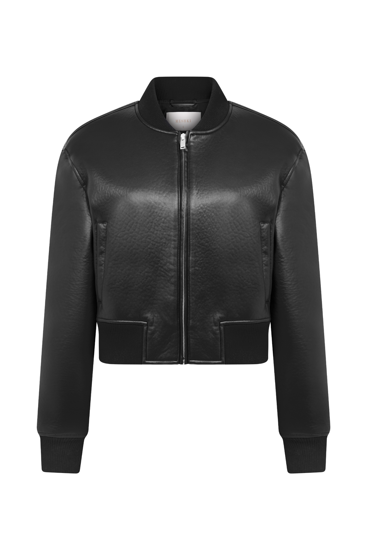 Faux Leather Bomber Jacket - Black