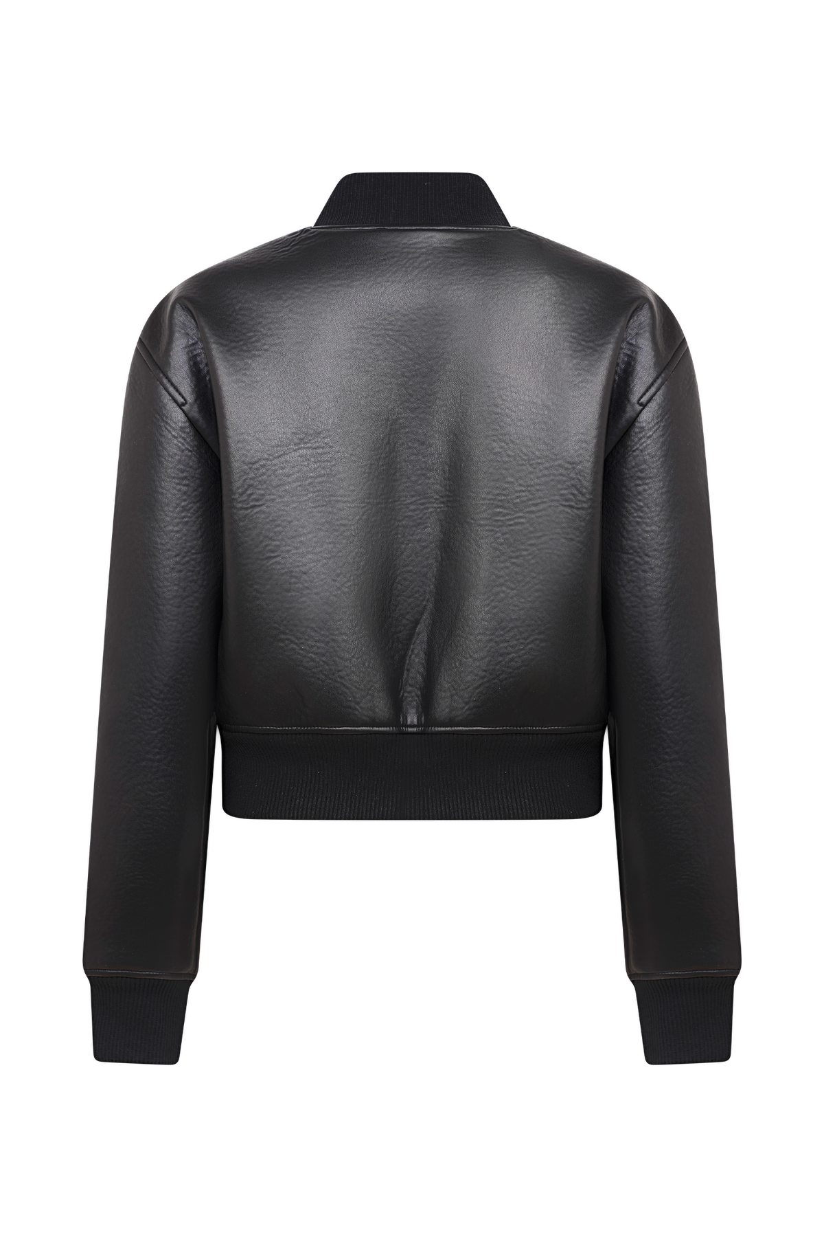 Faux Leather Bomber Jacket - Black