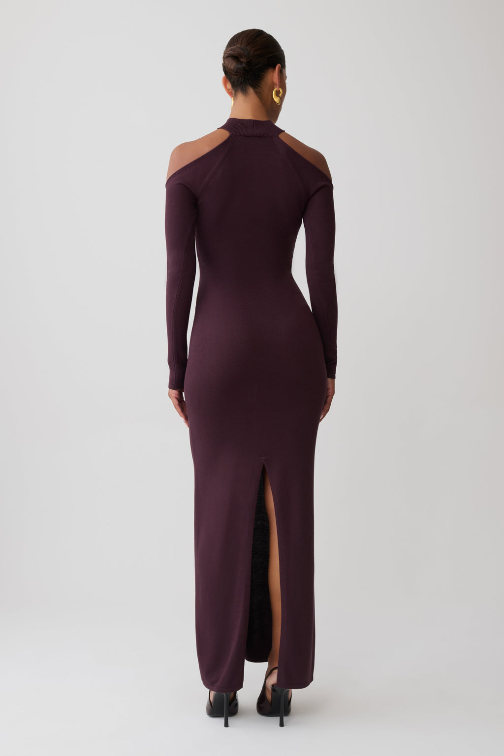 Open Shoulder Maxi Knit Dress - Dark Chocolate