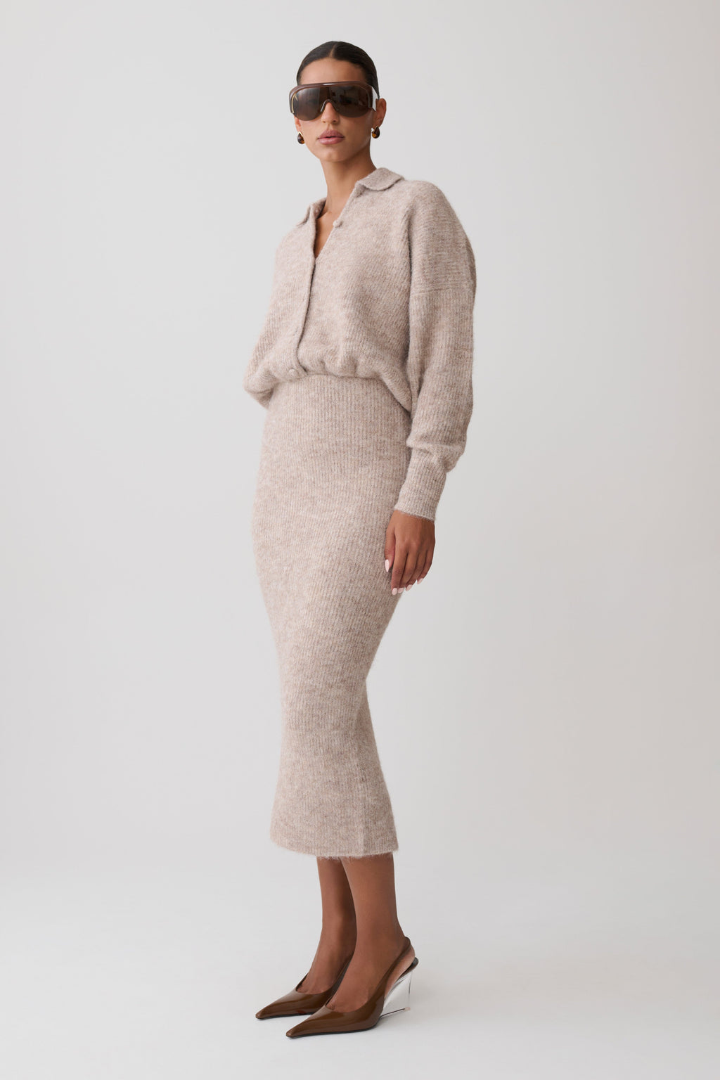 Long Sleeve Midi Knit Dress - Oat Marle