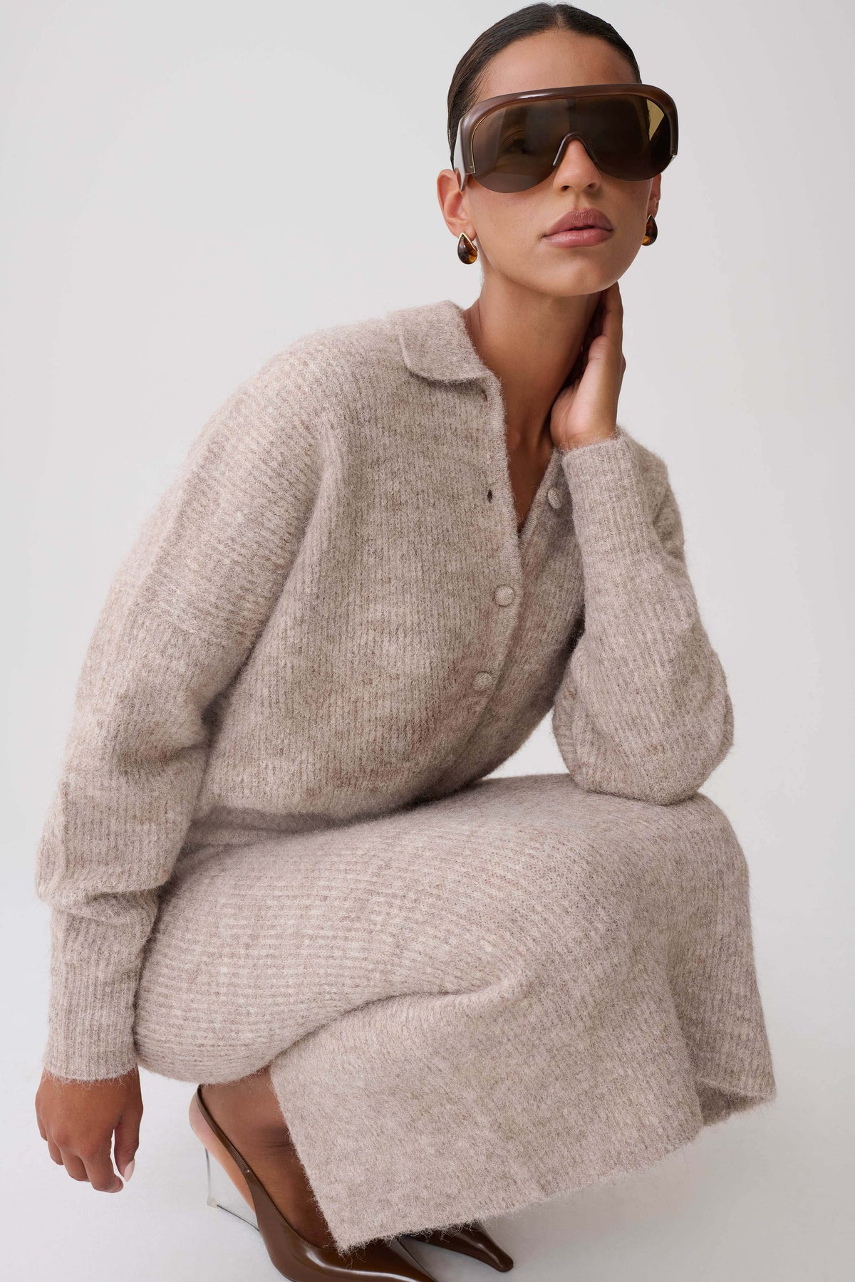 Long Sleeve Midi Knit Dress - Oat Marle