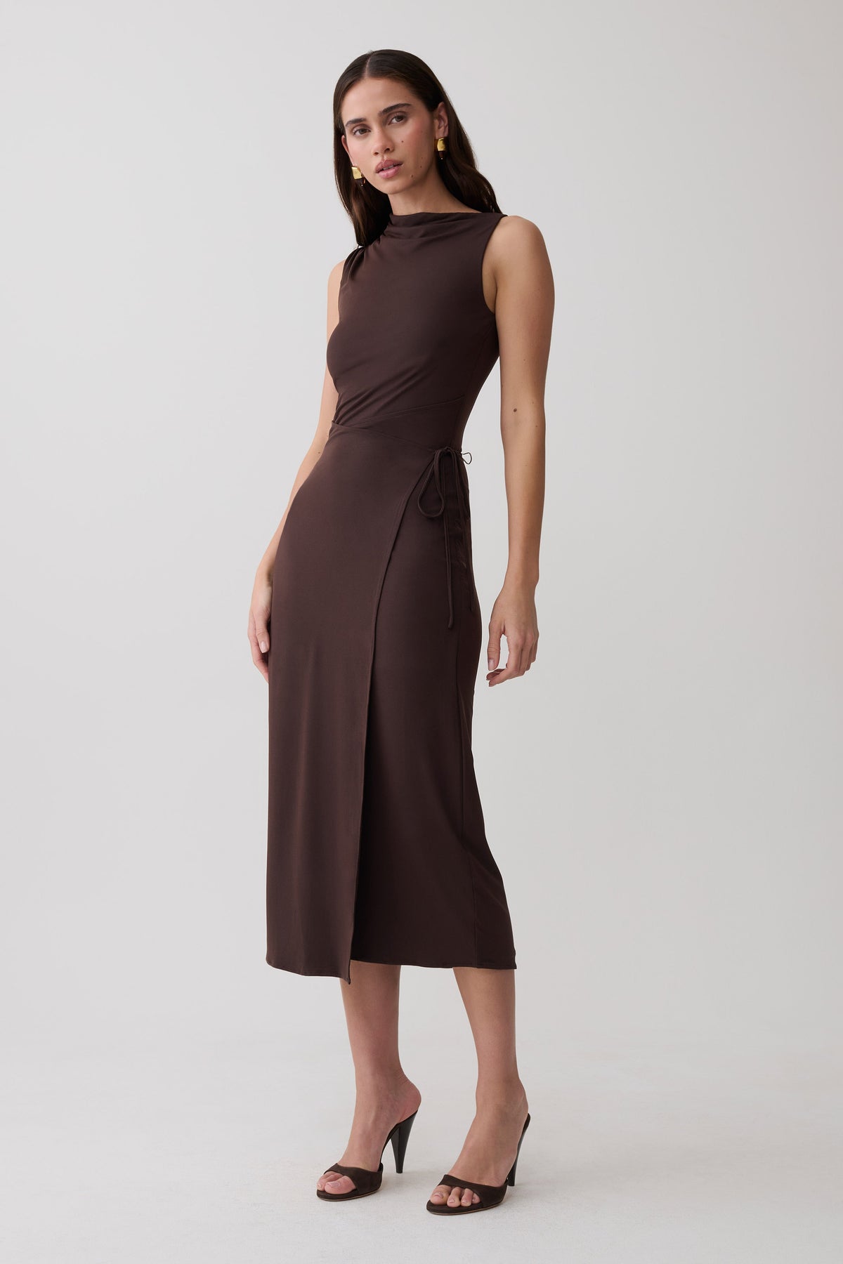 Cupro Midi Wrap Dress - Chocolate