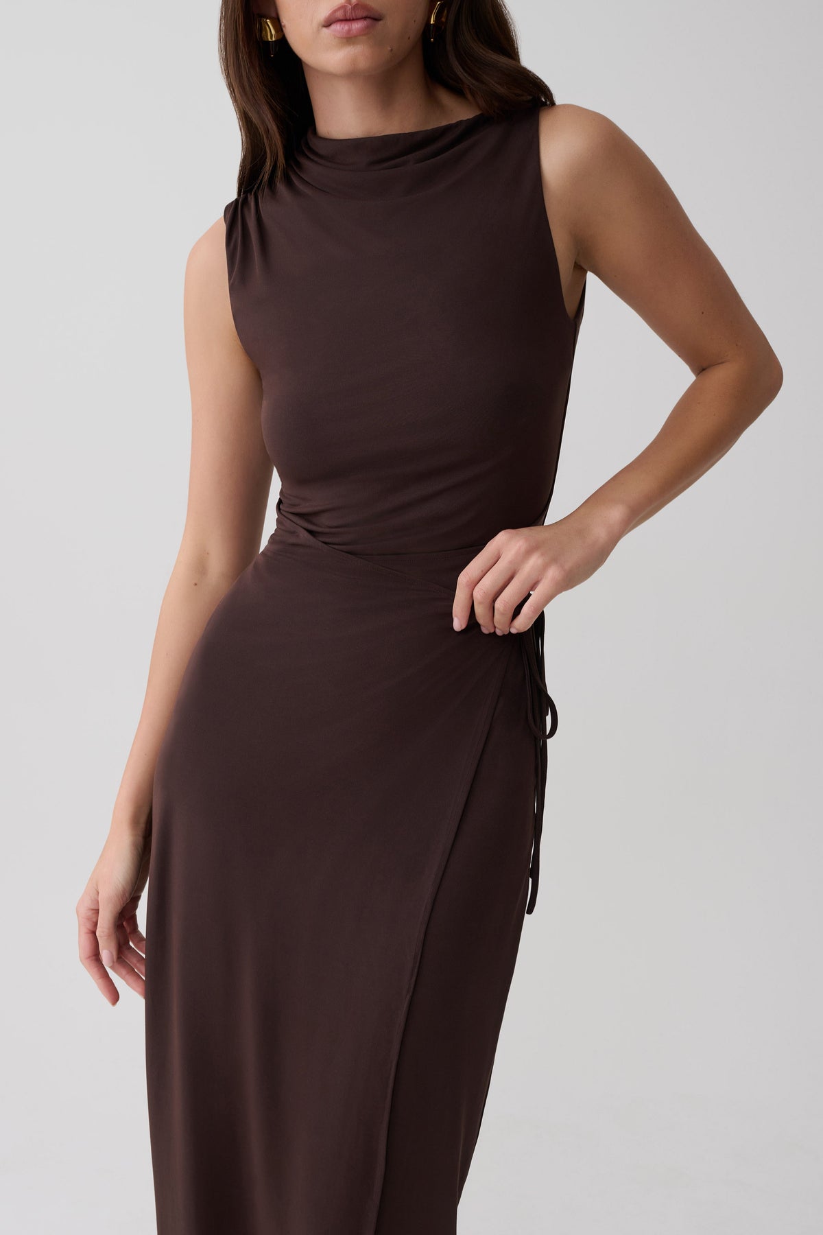 Cupro Midi Wrap Dress - Chocolate