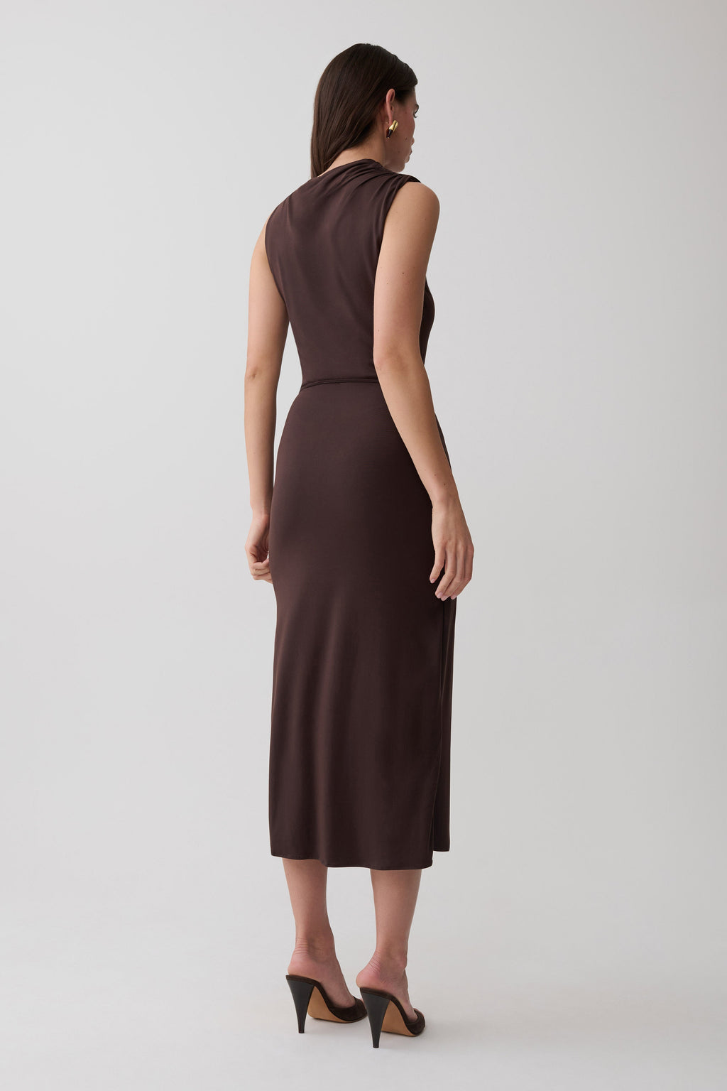 Cupro Midi Wrap Dress - Chocolate