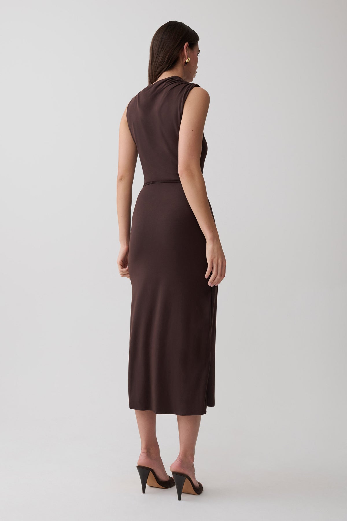 Cupro Midi Wrap Dress - Chocolate