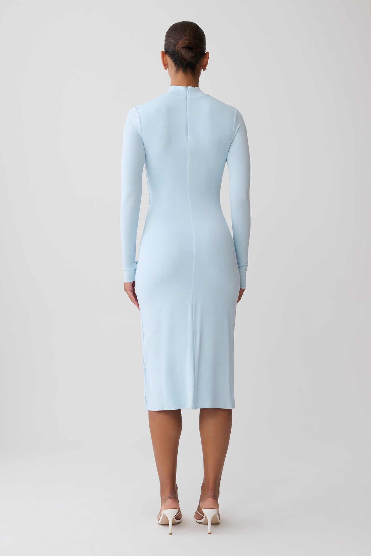 Longsleeve Roll Neck Midi Dress - Pale Blue