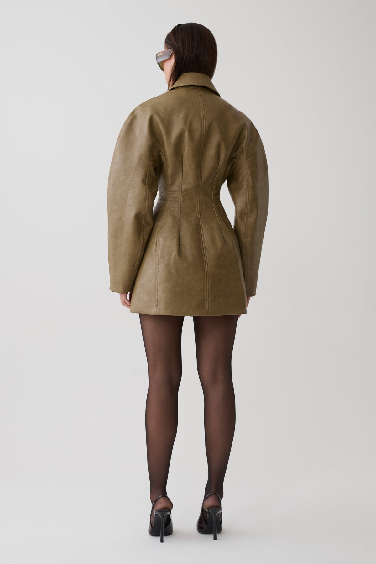 Faux Leather Mini Dress - Khaki
