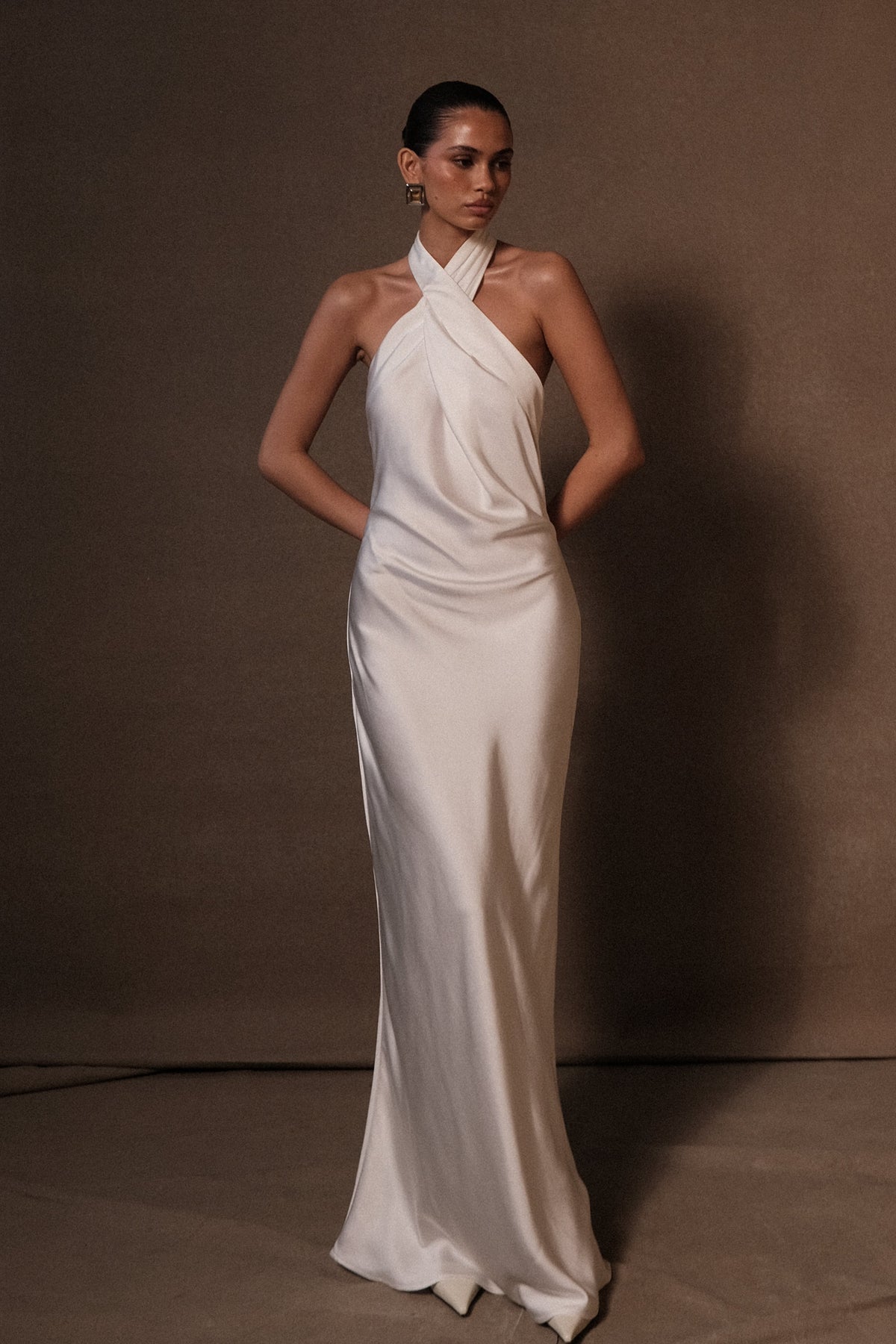 Halter Satin Gown - White
