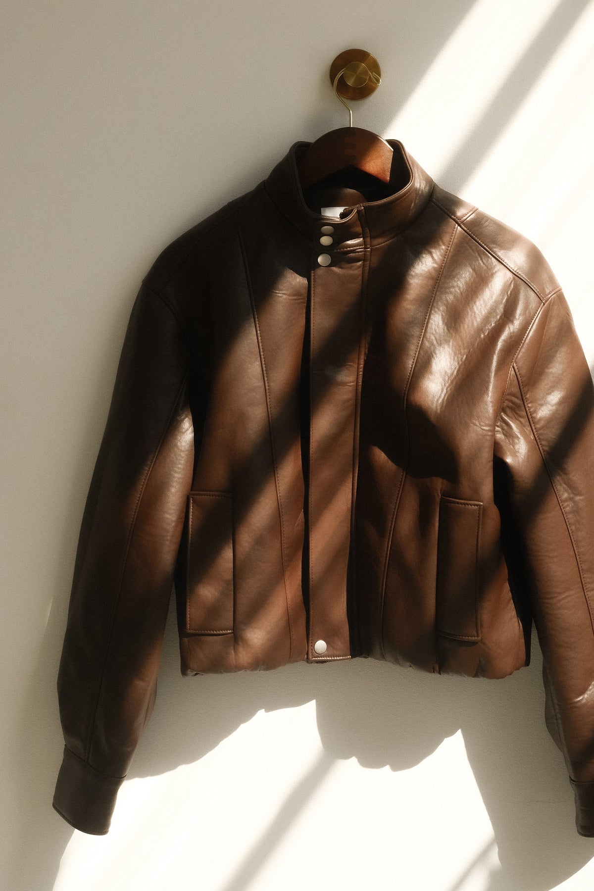 Faux Leather Bomber Jacket - Dark Chocolate