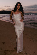 Hot Fix Maxi Dress With Mesh Back - Nude