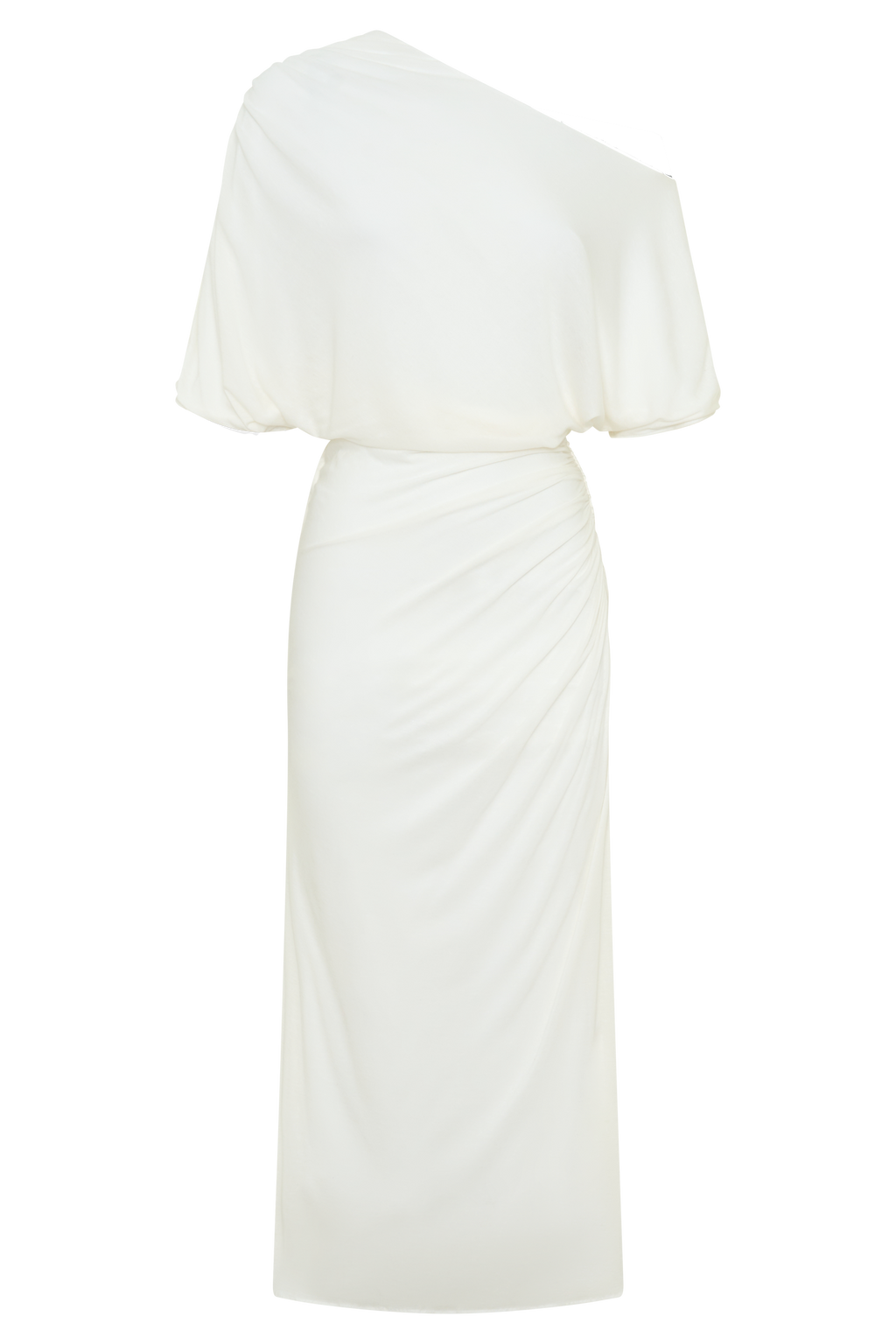 Wool Lyocell Draped Midi Dress - White