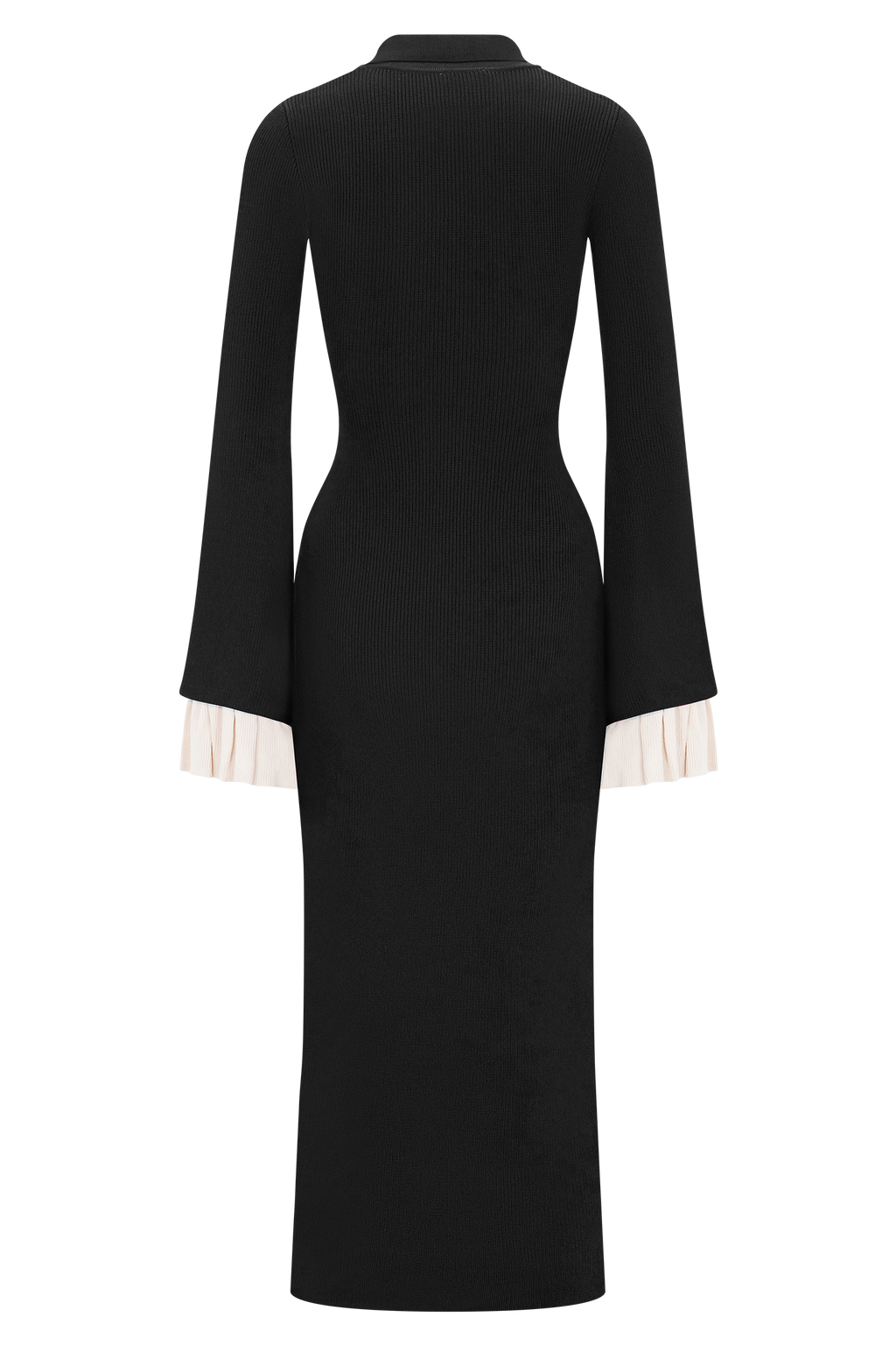 Ruffle Knit Midi Dress - Black