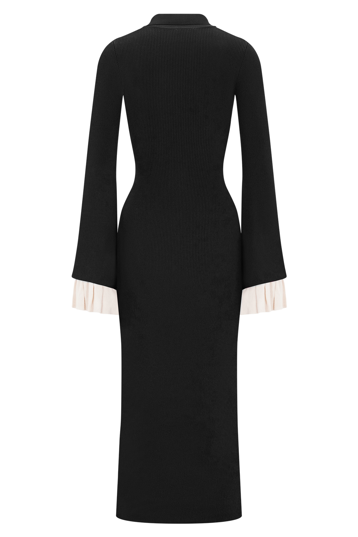 Ruffle Knit Midi Dress - Black