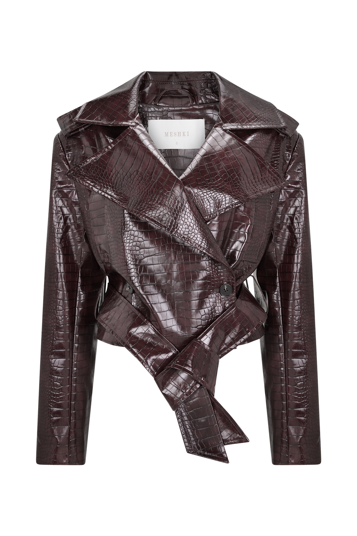 Croc Faux Leather Cropped Jacket - Burgundy