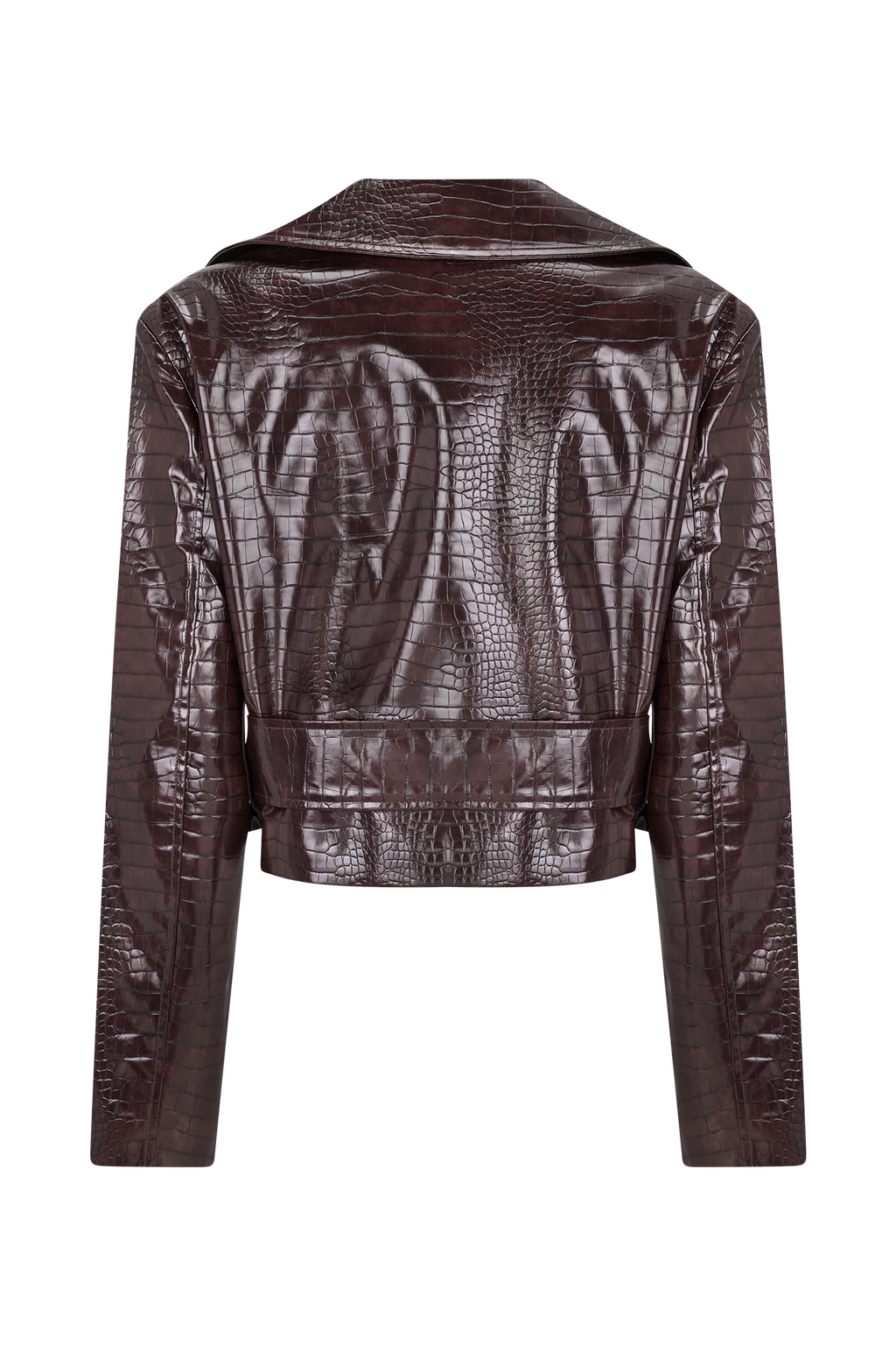 Croc Faux Leather Cropped Jacket - Burgundy