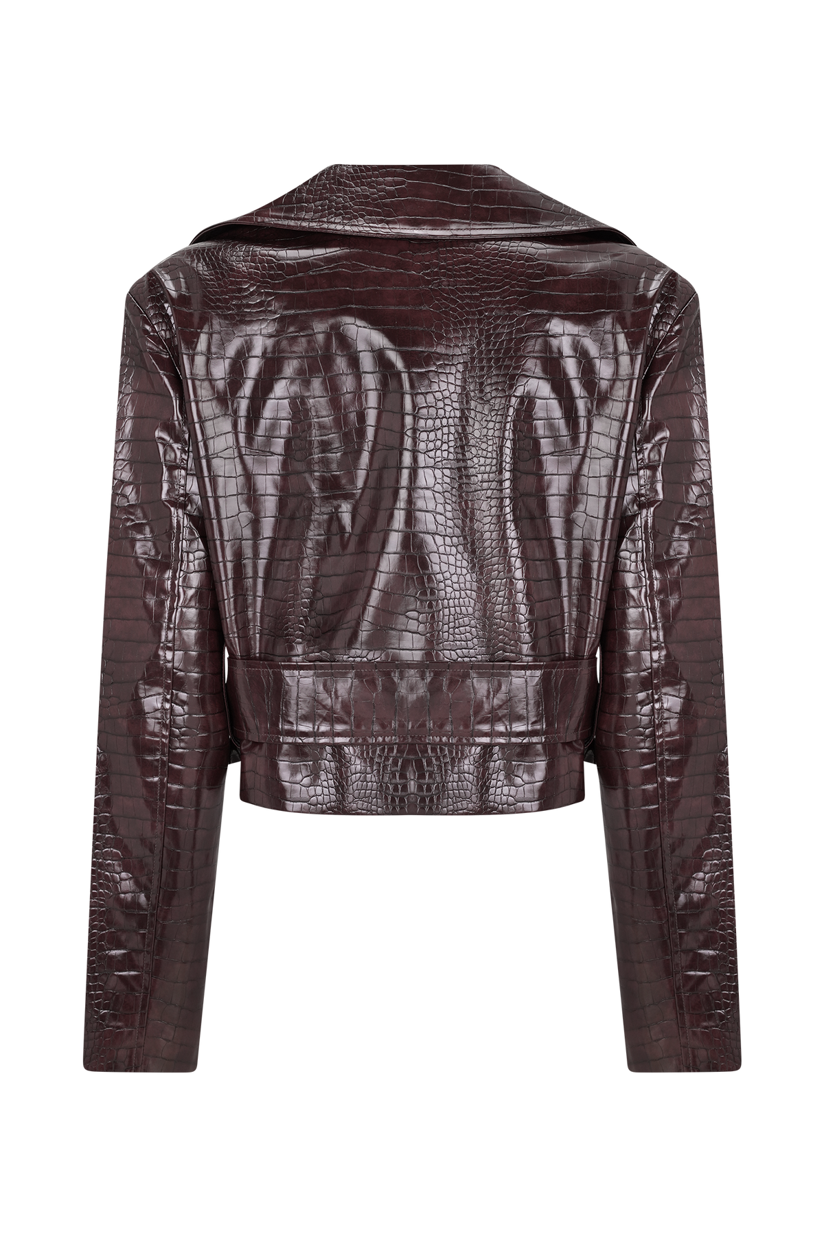 Croc Faux Leather Cropped Jacket - Burgundy