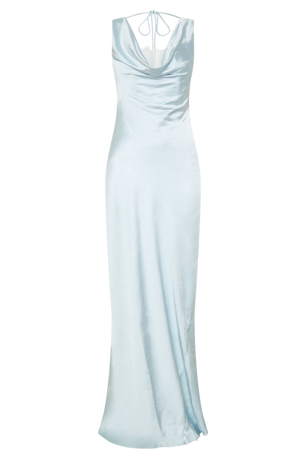 Cowl Neck Lace And Satin Maxi Dress - Ice Blue
