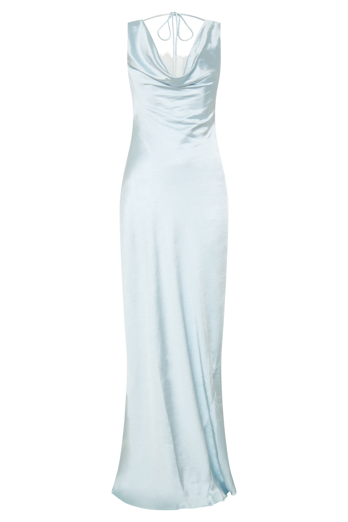 Cowl Neck Lace And Satin Maxi Dress - Ice Blue