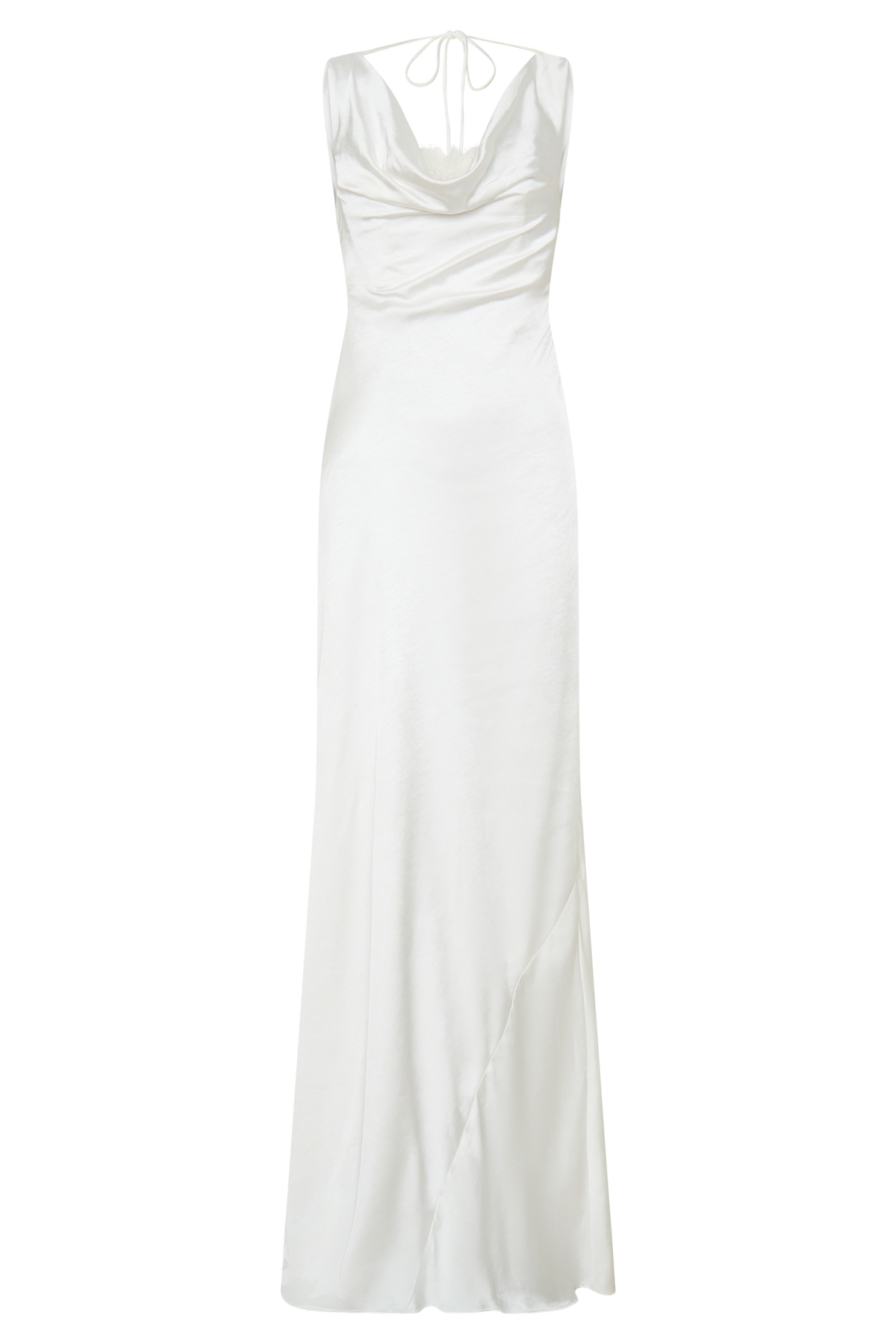 Cowl Neck Lace And Satin Maxi Dress - Ivory