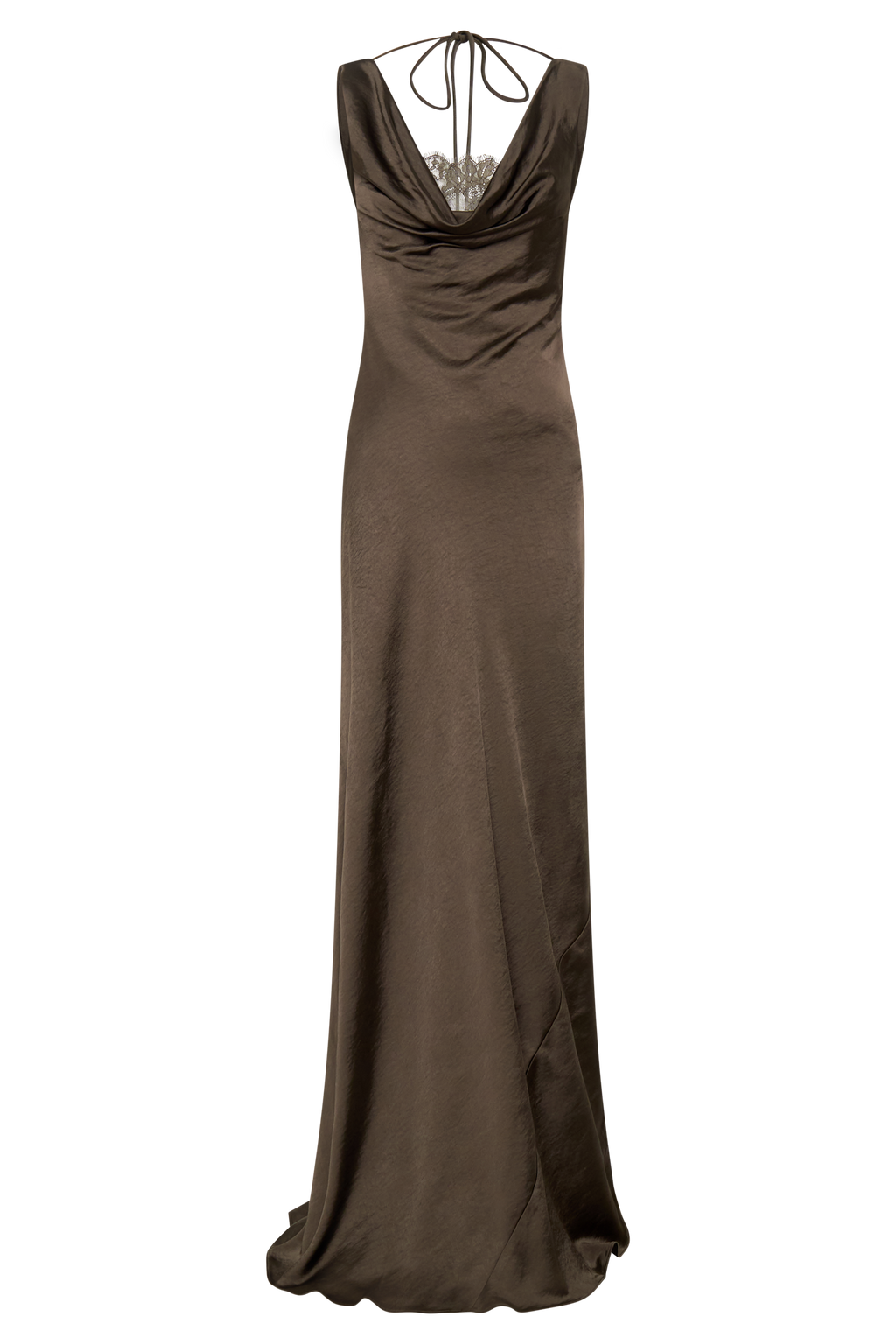 Cowl Neck Lace And Satin Maxi Dress - Mocha