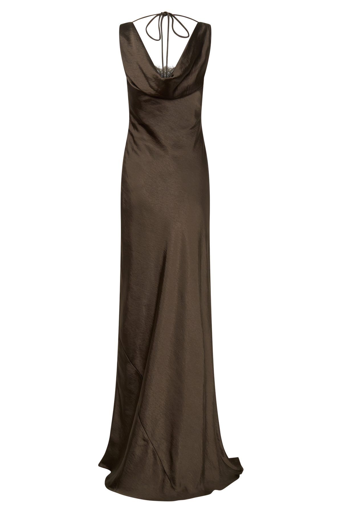 Cowl Neck Lace And Satin Maxi Dress - Mocha