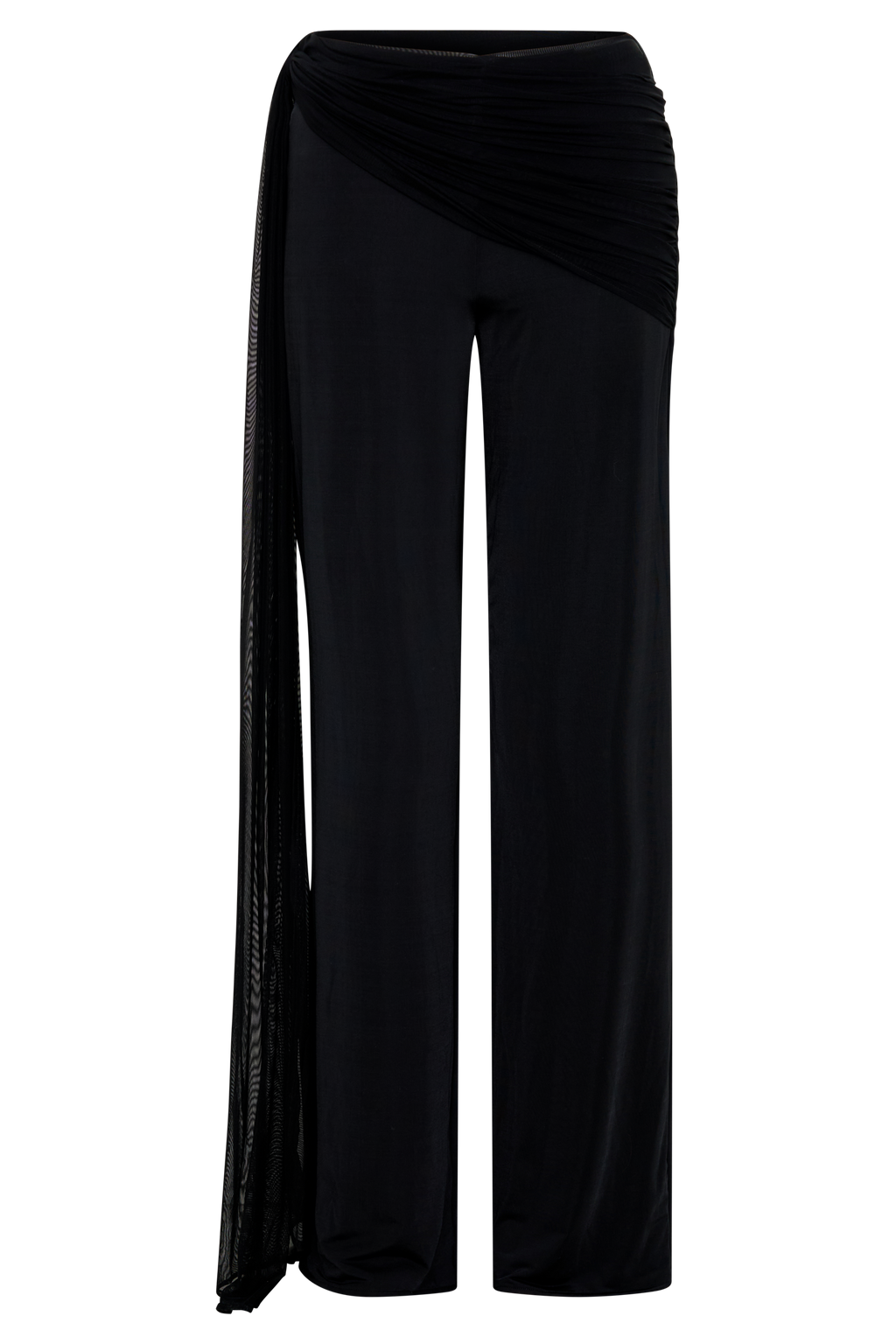 Slinky Gathered Wide Leg Pants - Black