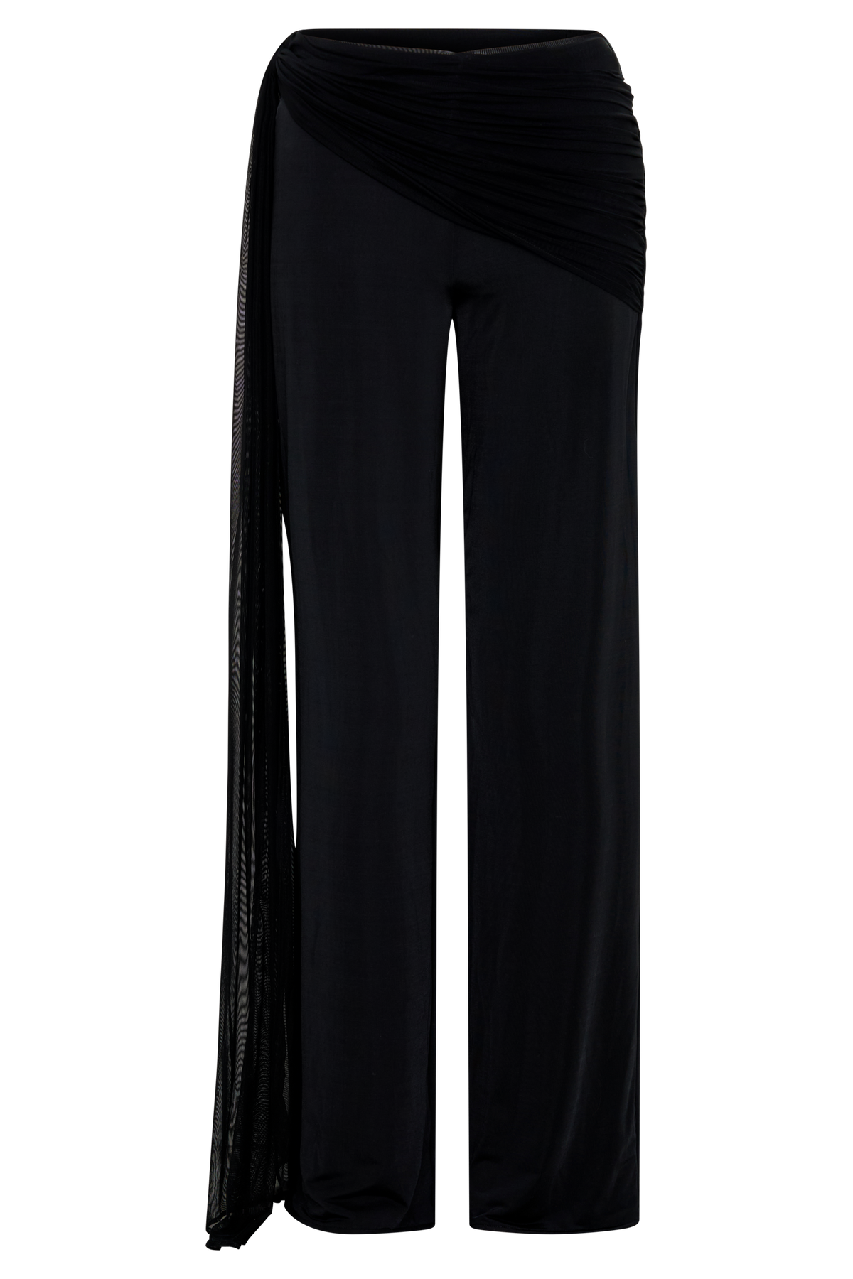 Slinky Gathered Wide Leg Pants - Black